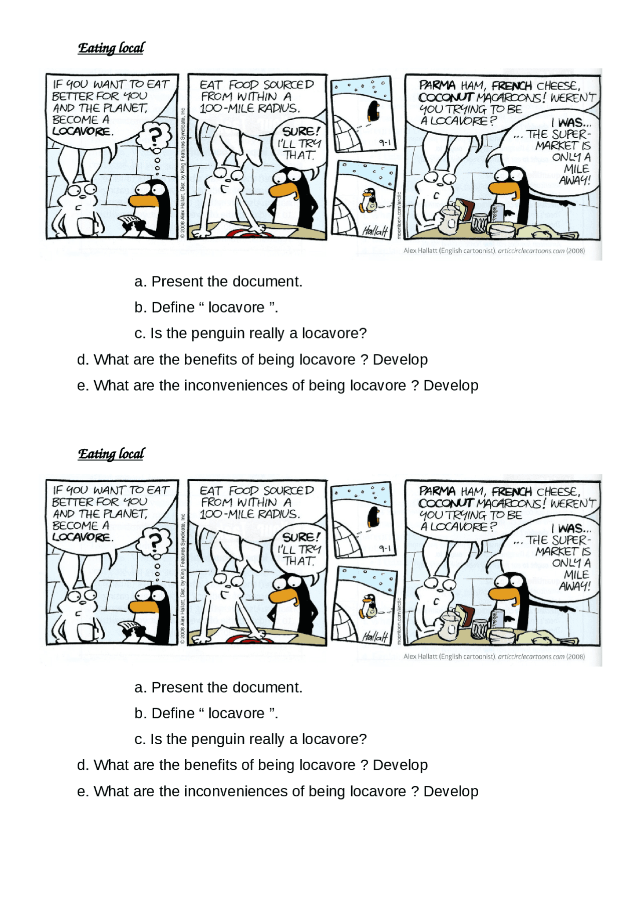 Exercice d’entraînement manger local Exercices Anglais Docsity