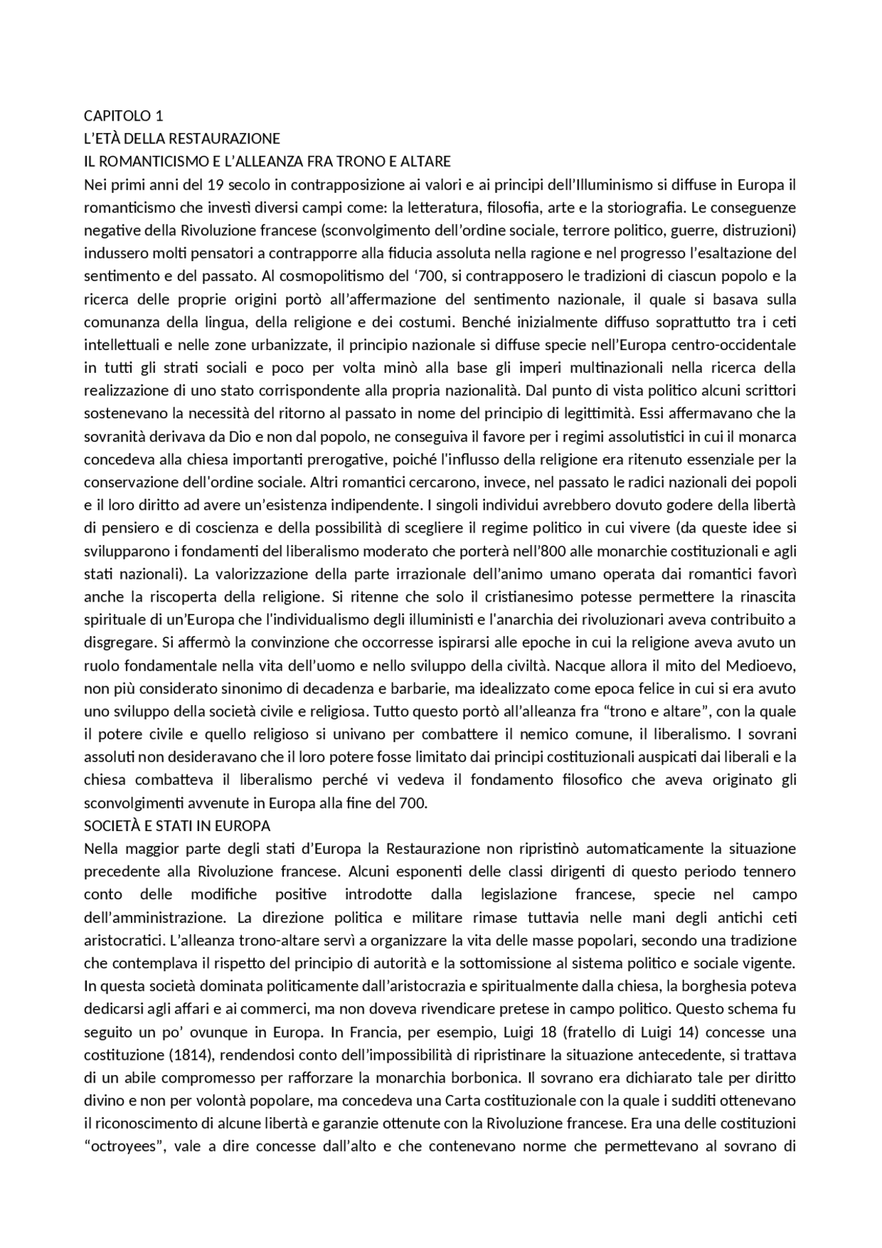 Riassunto del libro "Storia Contemporanea" di Canavero Dispense di