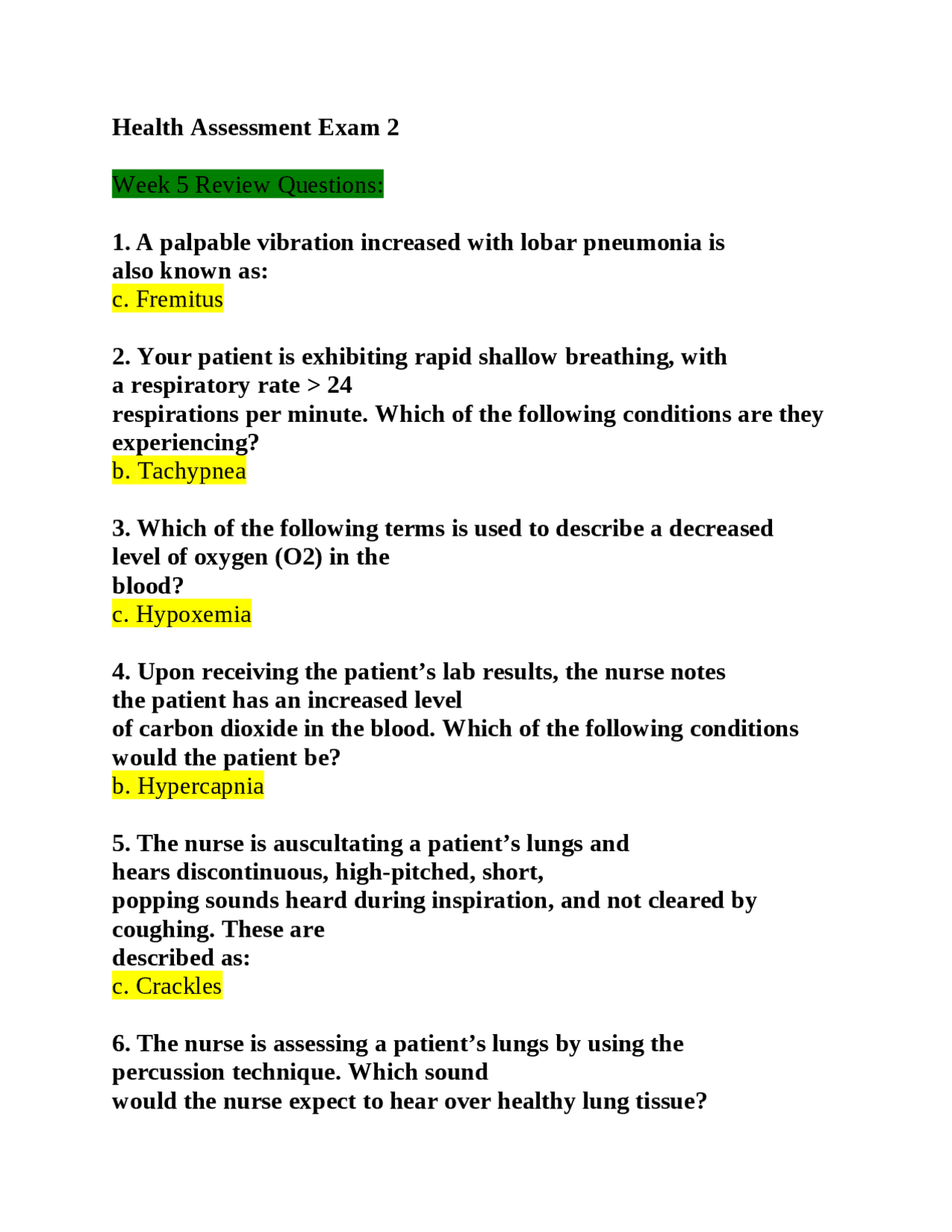 NUR 2092 Health Assessment Exam 2 Updated Graded A + | Exams Nursing ...