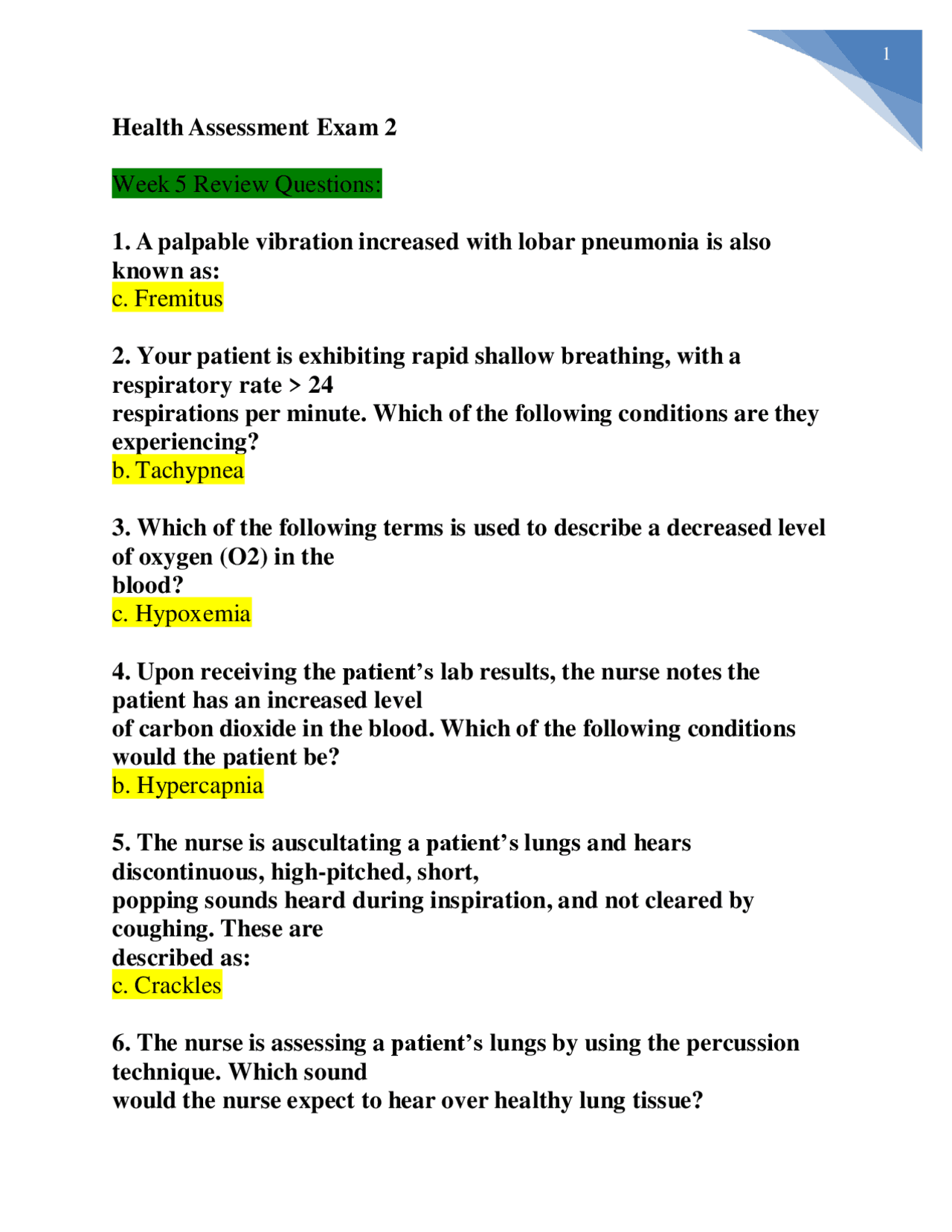 NUR 2092 Health Assessment Exam 2 Updated Graded A + | Exams Nursing ...