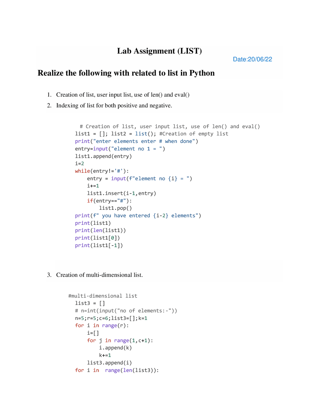 Python lab assigment program | Assignments Computer Science | Docsity