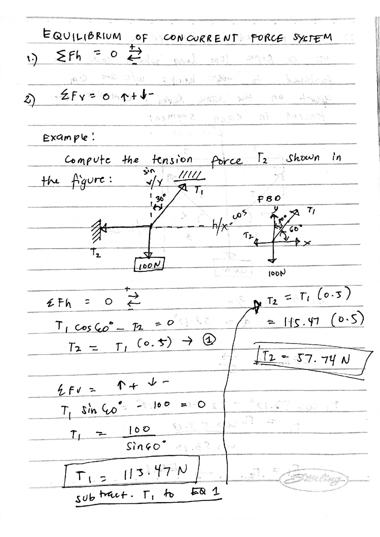 Equilibrium of Concurrent Force System | Study notes Physics | Docsity