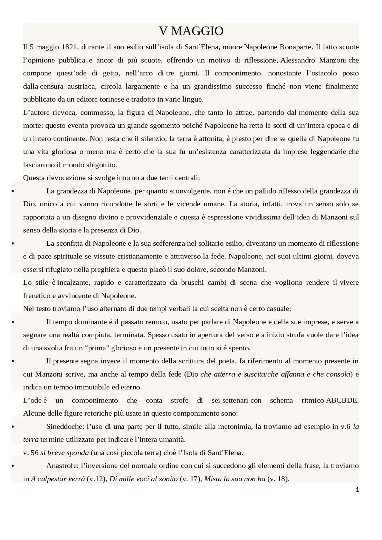 5 MAGGIO DI ALESSANDRO MANZONI | Appunti di Italiano | Docsity