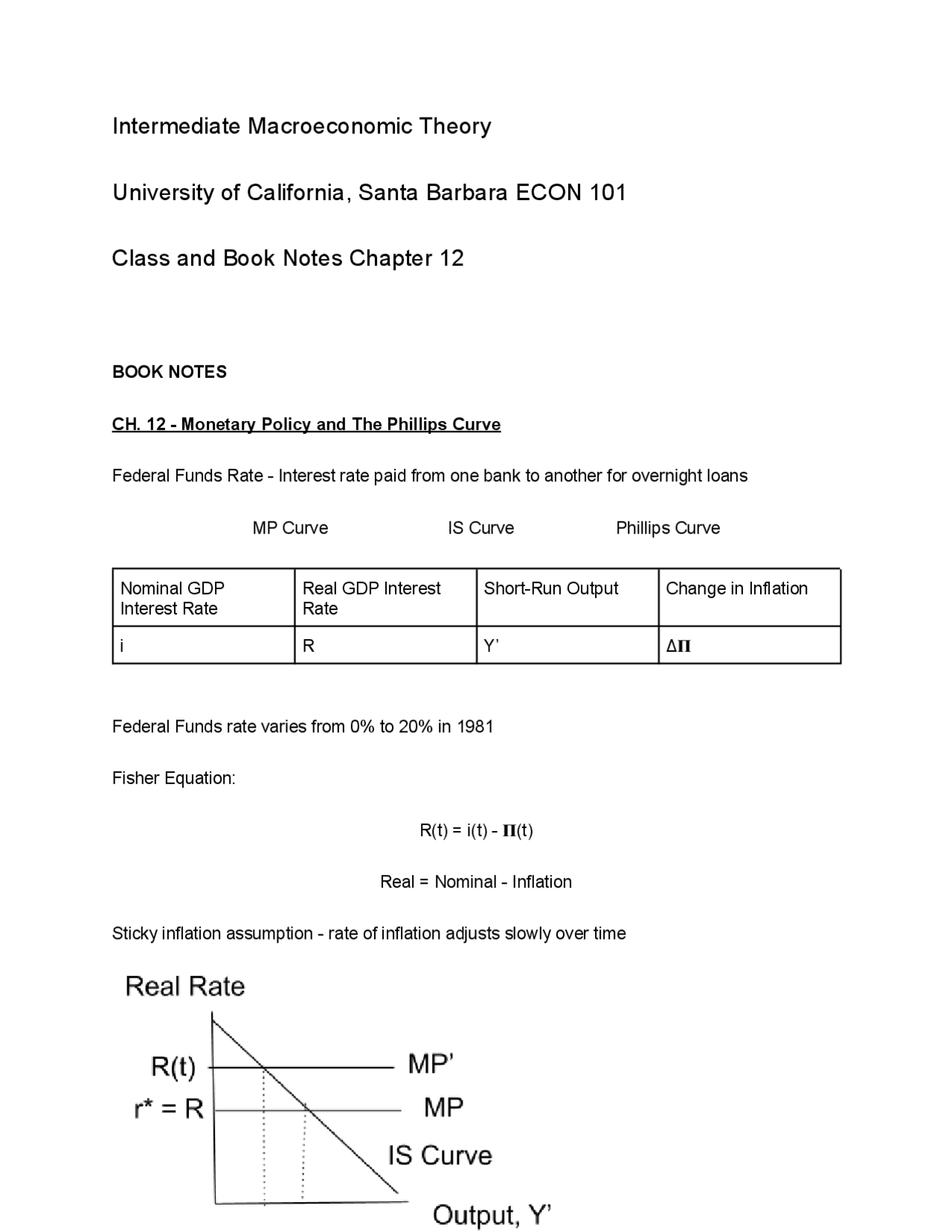 UCSB ECON 101 Intermediate Macroeconomics Chapter 12 Book Notes
