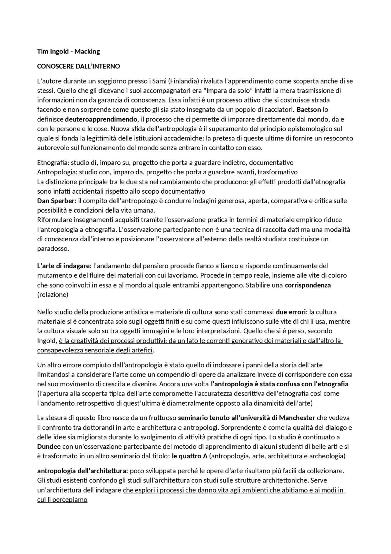 Riassunto Making - Tim Ingold | Sintesi del corso di Antropologia ...