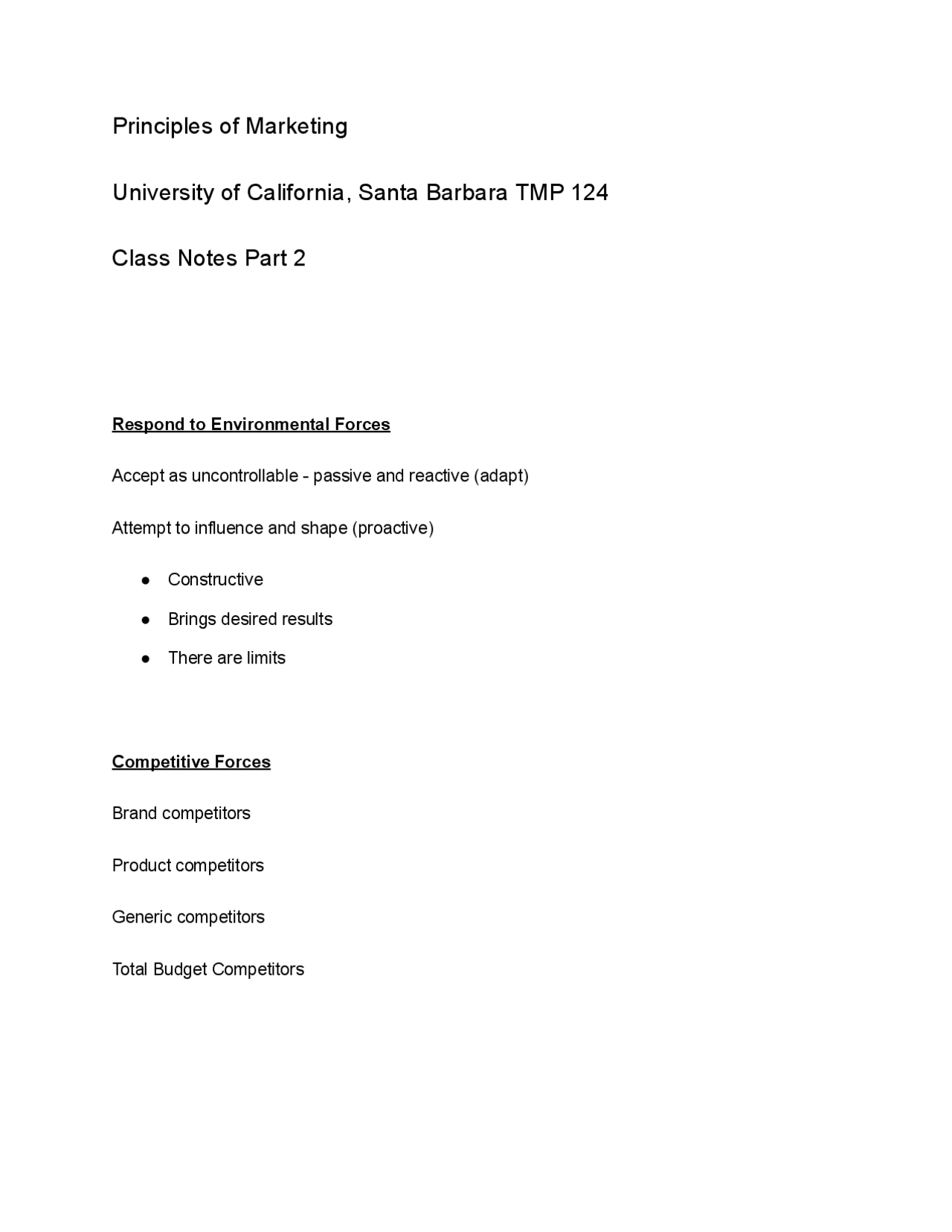 UCSB TMP 124 Principles of Marketing: Class Notes Part 2 | Lecture ...