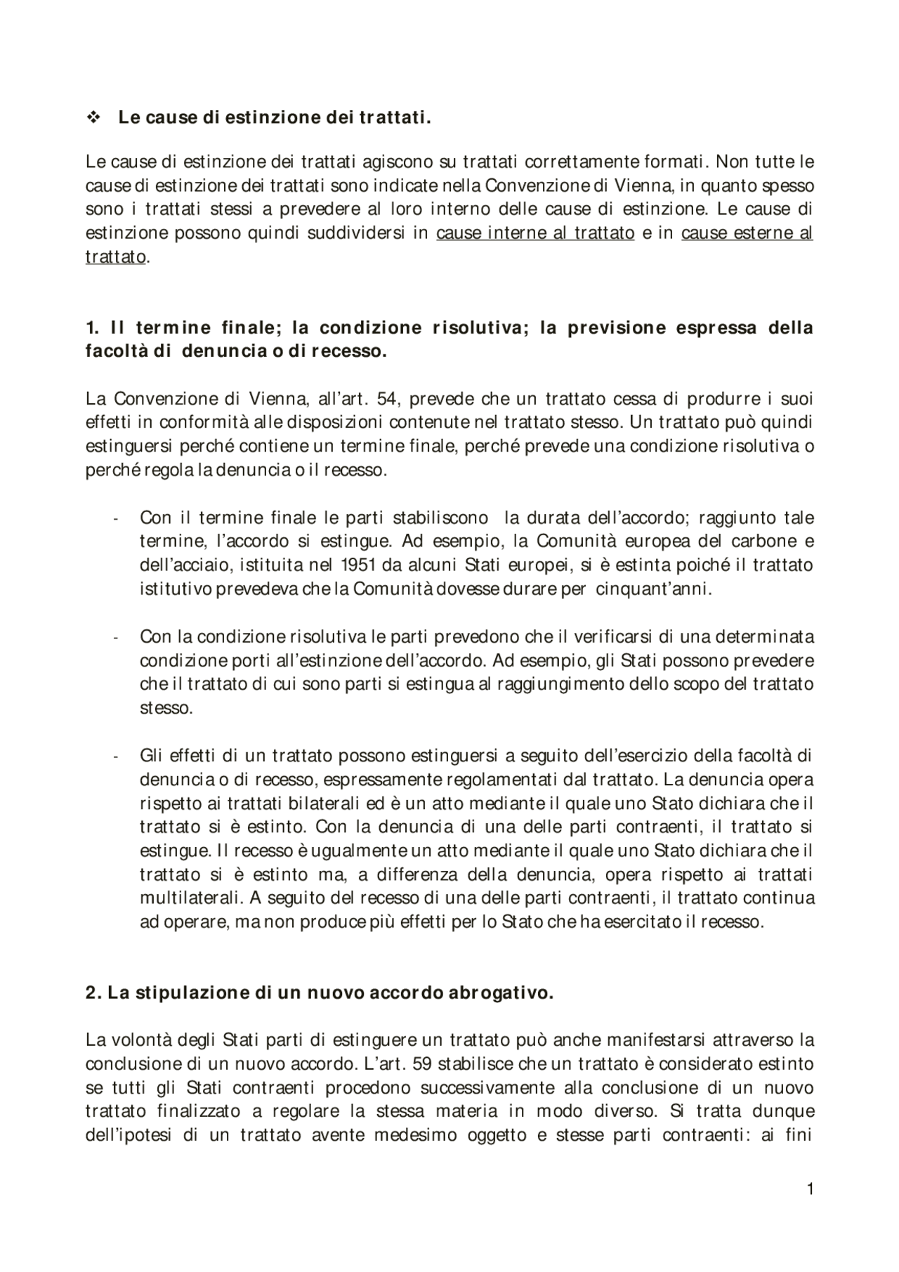 Le cause di estinzione dei trattati Appunti di Diritto Internazionale