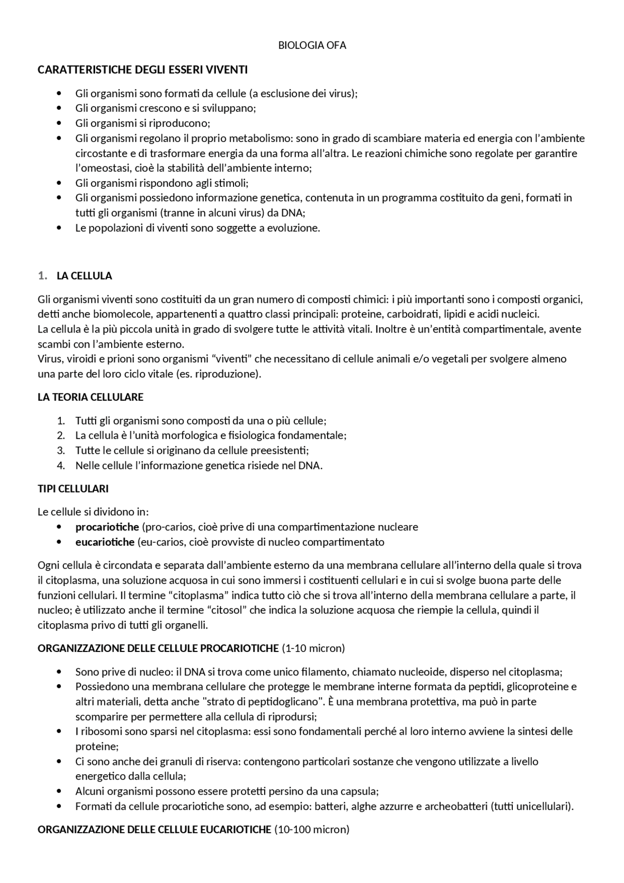 OFA BIOLOGIA UNIMORE (scienze e tecniche psicologiche) Appunti di