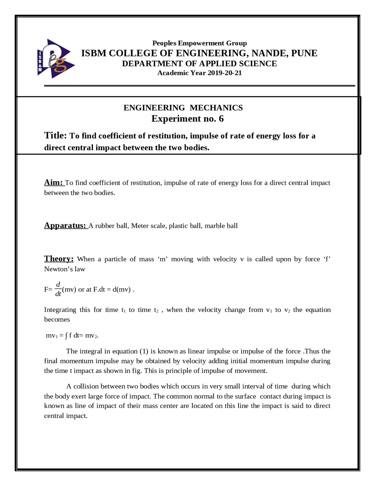 Mechanics - First Year Engineering | Study notes Mechanics | Docsity