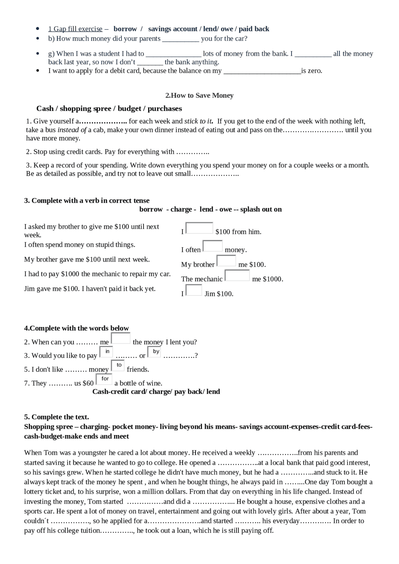 English exam of unit 6 | Exámenes de Inglés | Docsity