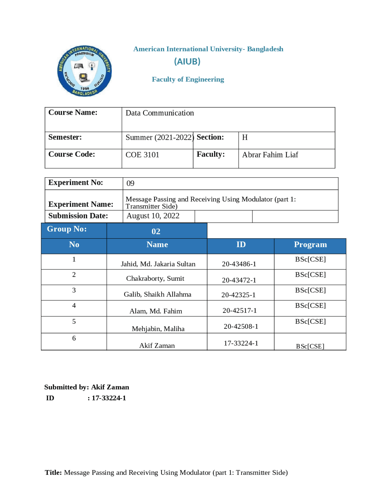 data comm lab report | Lab Reports Data Communication Systems and ...