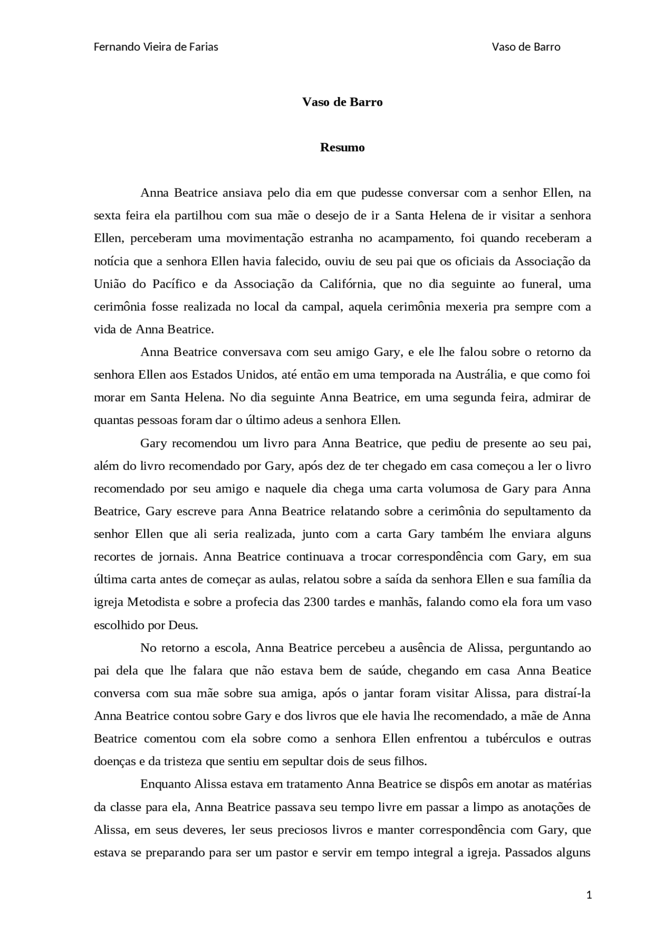 Resumo do livro Vaso de Barro | Resumos Sociologia | Docsity