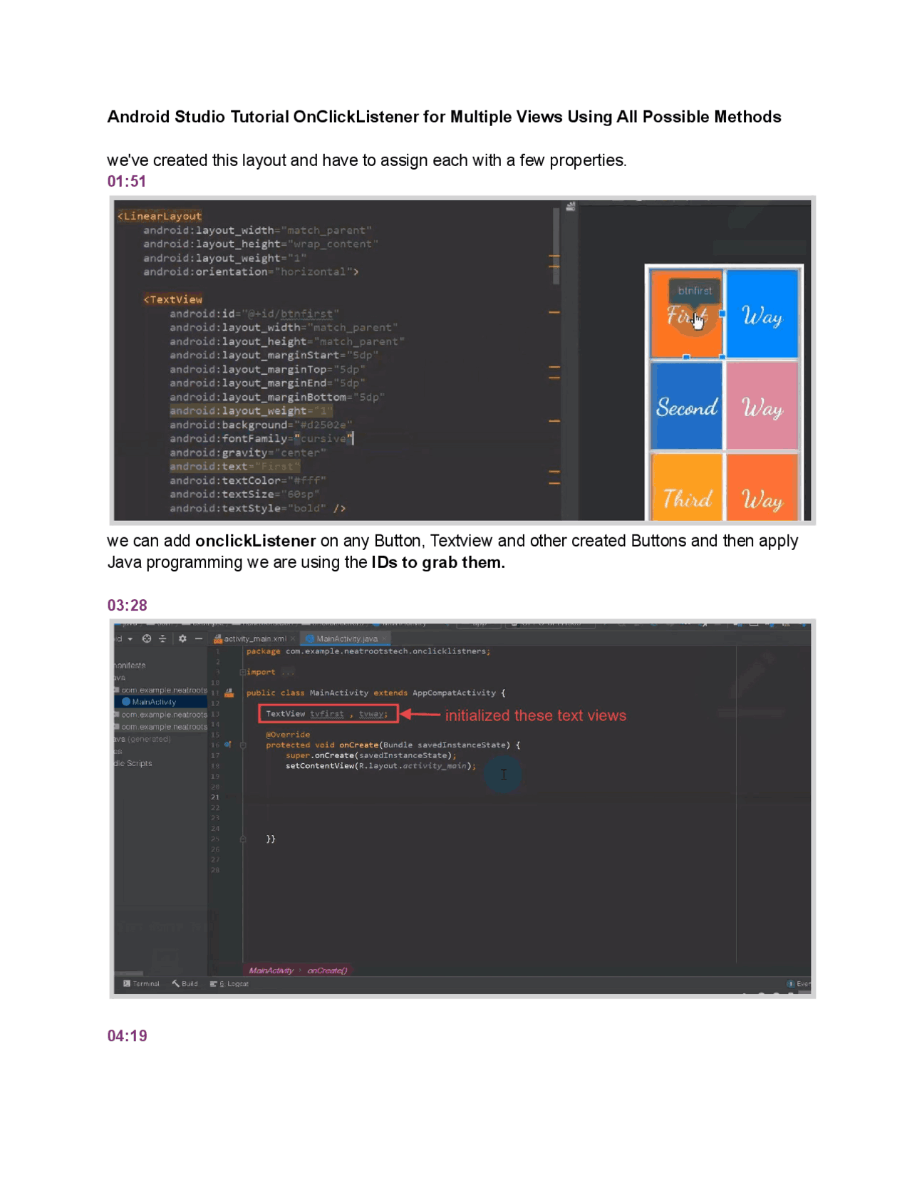 OnClick Listener in Android Studio | Study notes Mobile Computing | Docsity