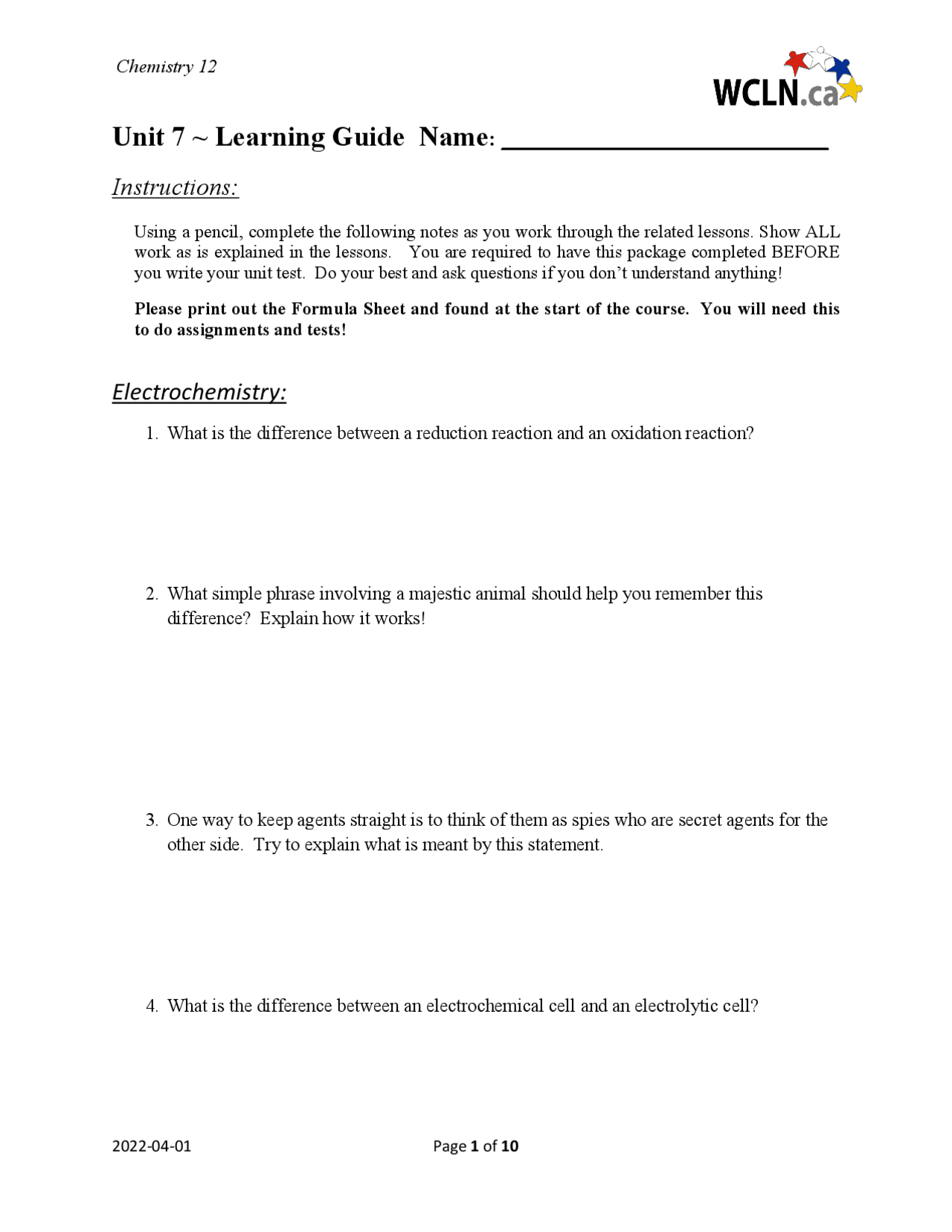learning guide unit - learning guide unit 7 learning... Unit 7 ~ Learning Guide | Study Guides, Projects, Research Chemistry ...