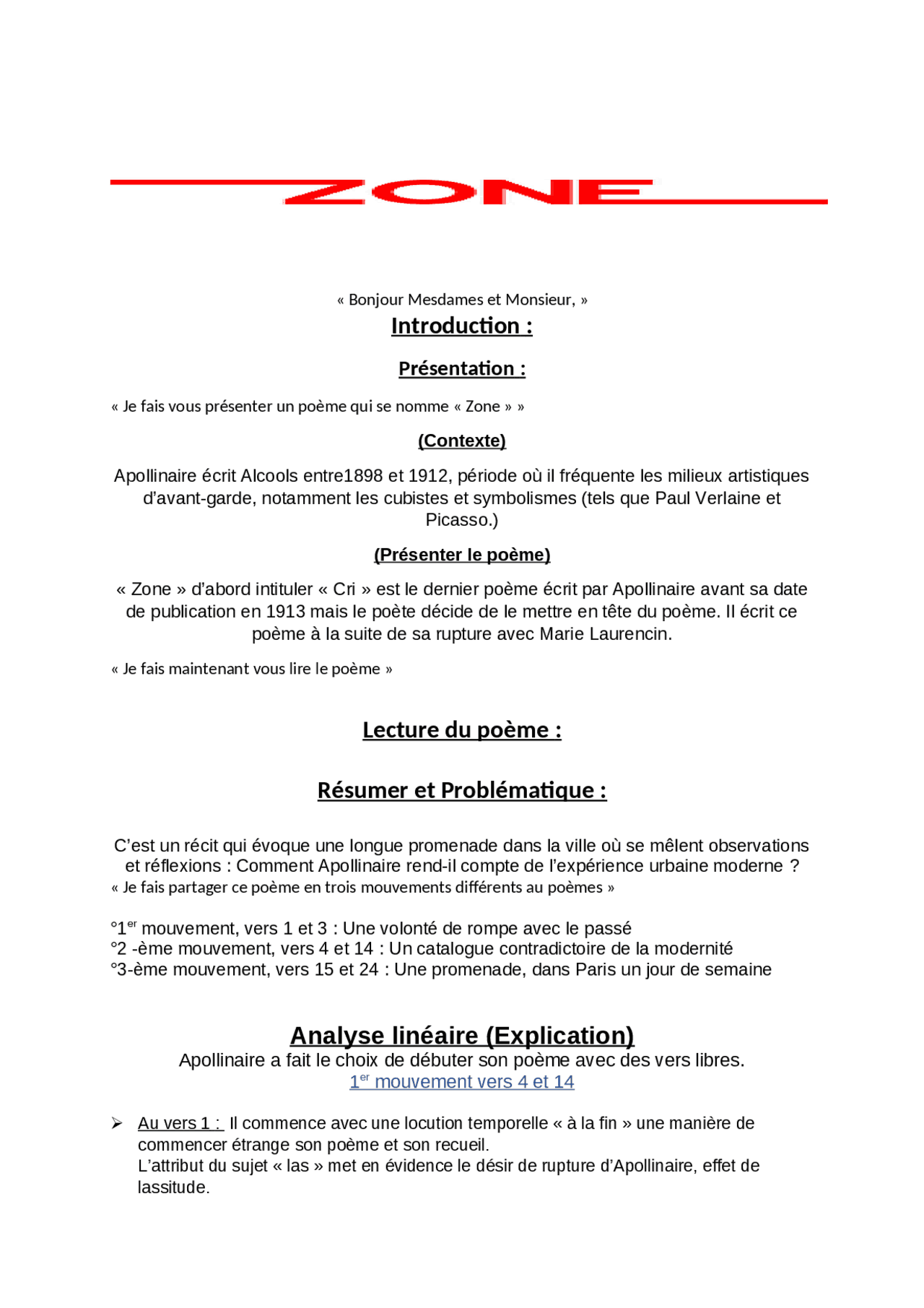 Analyse linéaire de Analyse linéaire de