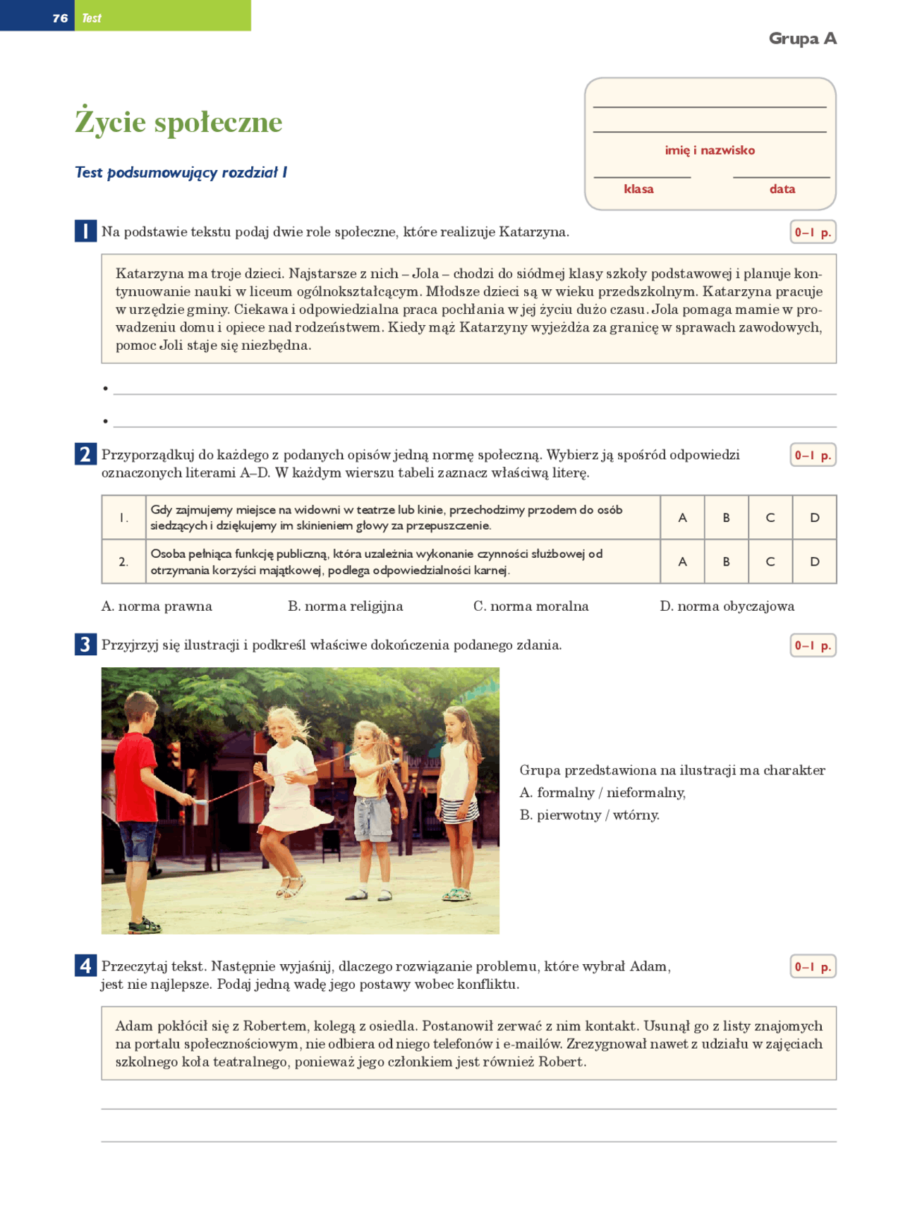 Sprawdzian z wosu rozdział 1 | Opracowania Wiedza o społeczeństwie