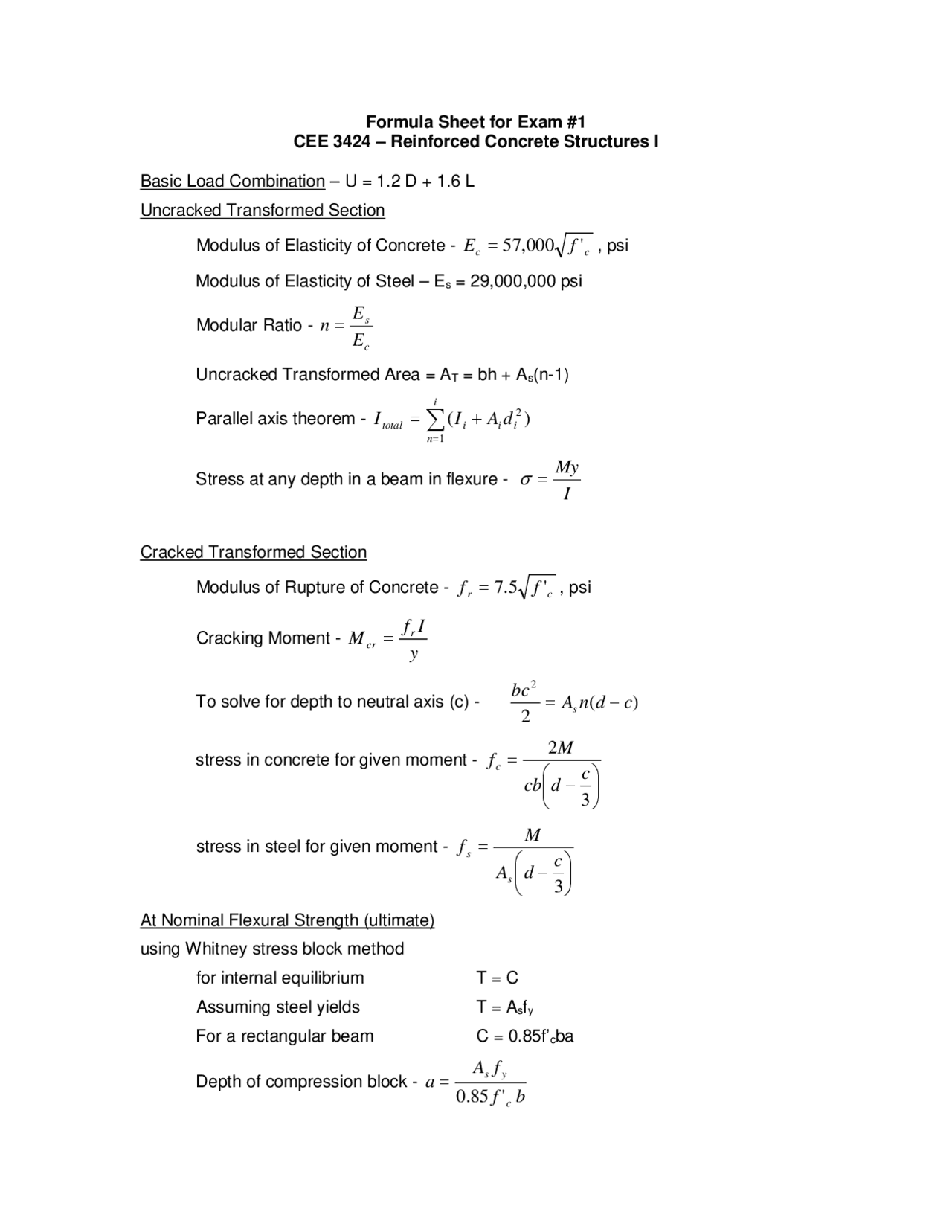Geotech Exam 1 Formulas | Exams Geotechnical Engineering | Docsity