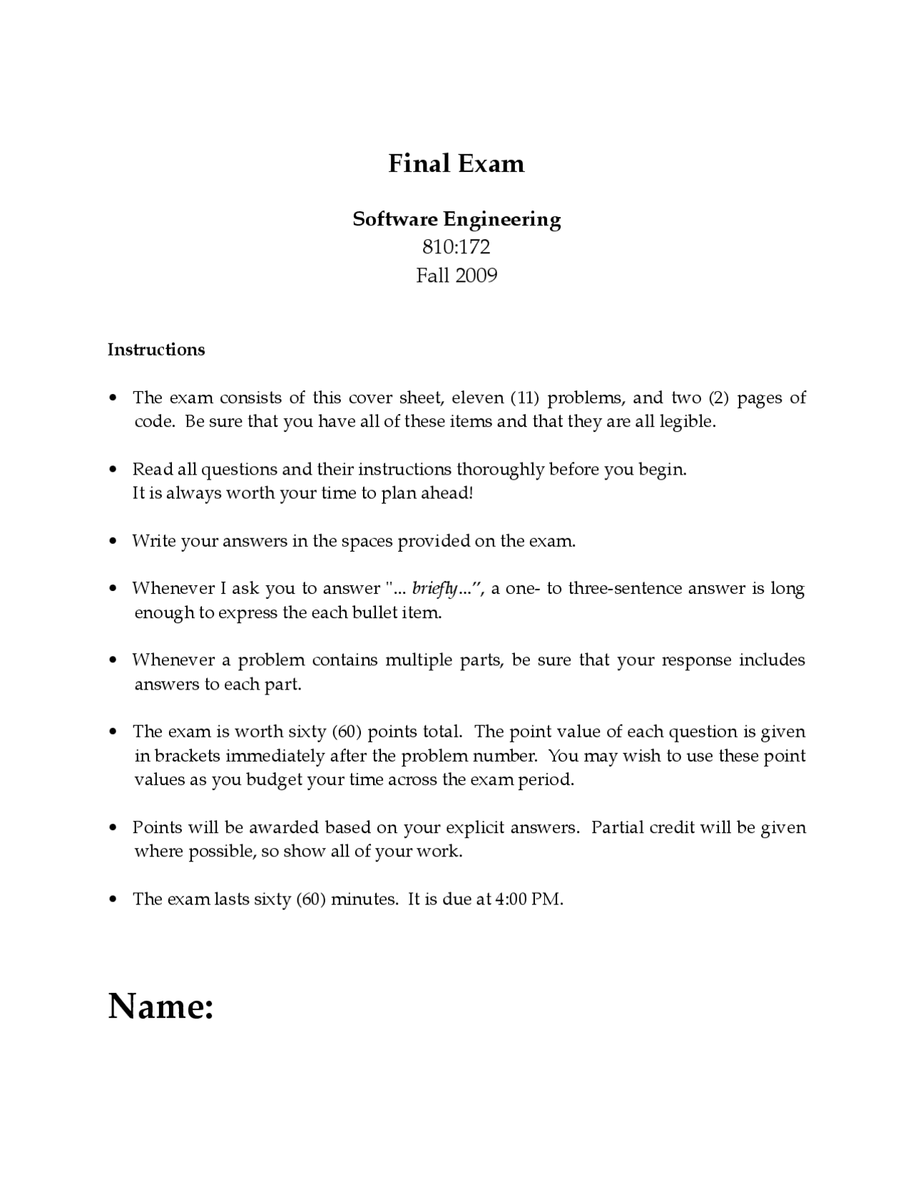 Software engineering for University students | Exams Software