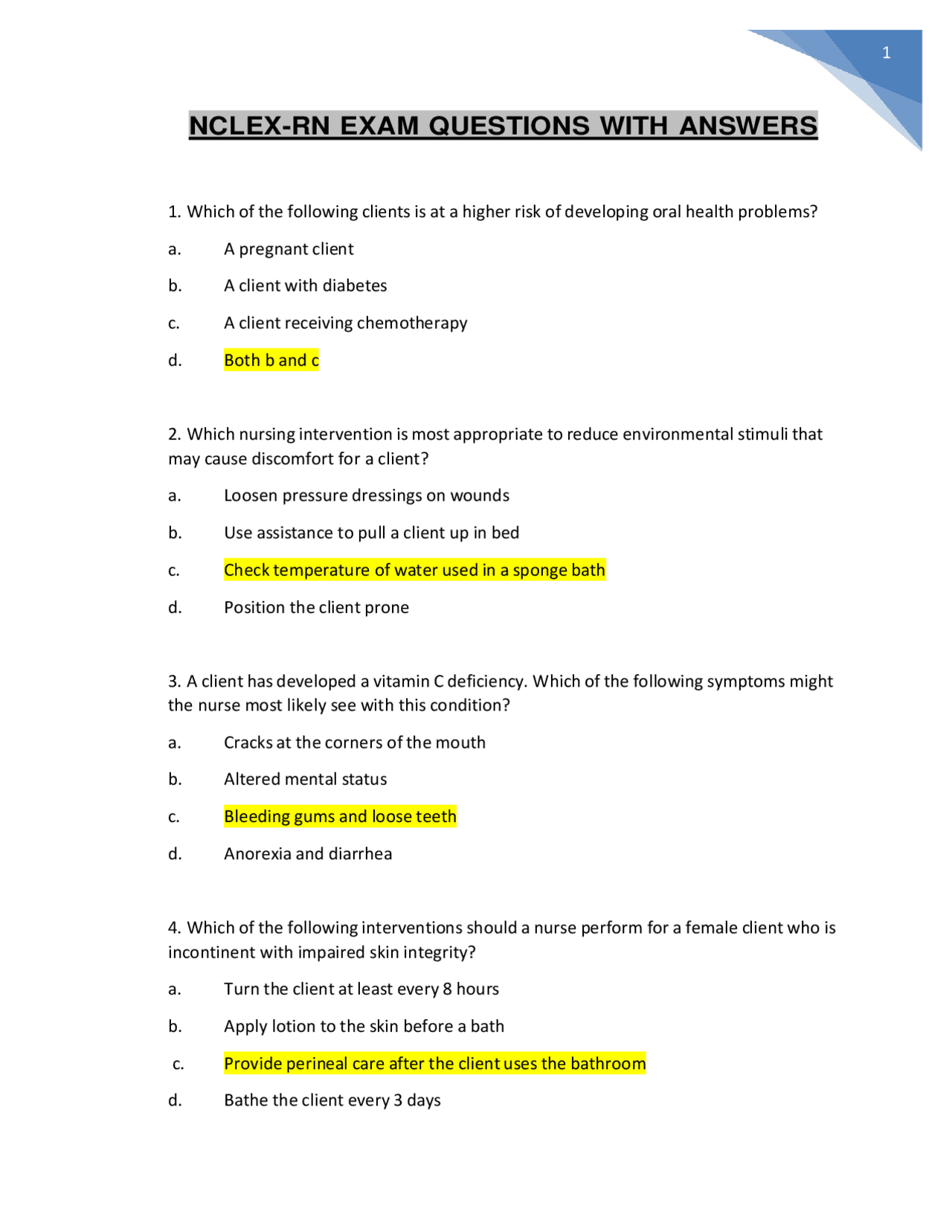 NCLEX-RN EXAM QUESTIONS WITH ANSWERS UPDATED GRADED A | Exams Nursing ...