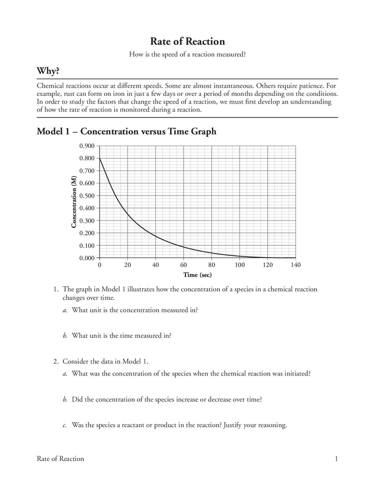 Rate of Reaction POGIL Exercises Chemistry Docsity