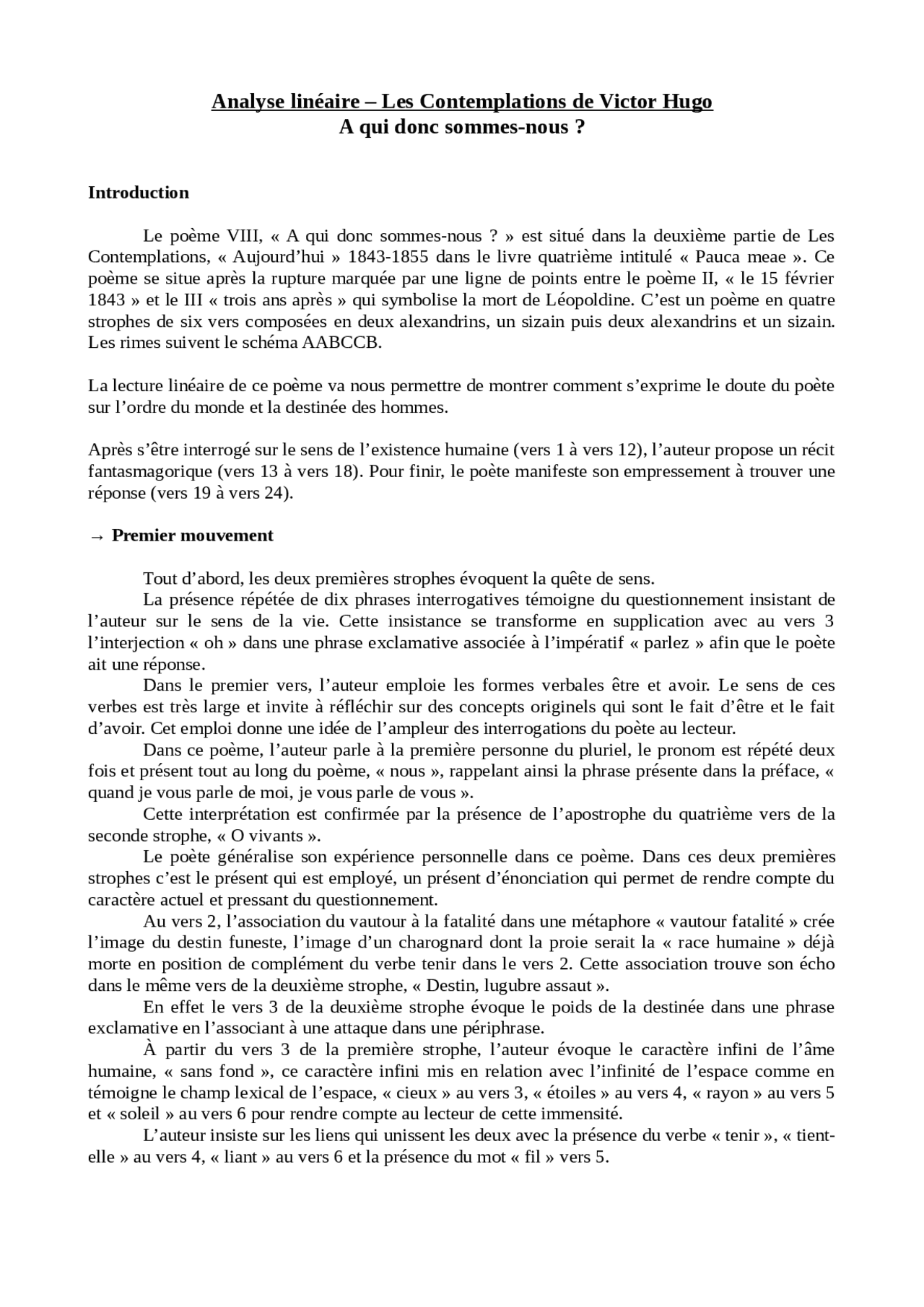 Vieille Chanson Du Jeune Temps Victor Hugo Analyse Linéaire Analyse linéaire - A qui donc sommes-nous ? Les Contemplations de Victor  Hugo | maturité tests effectués Français | Docsity