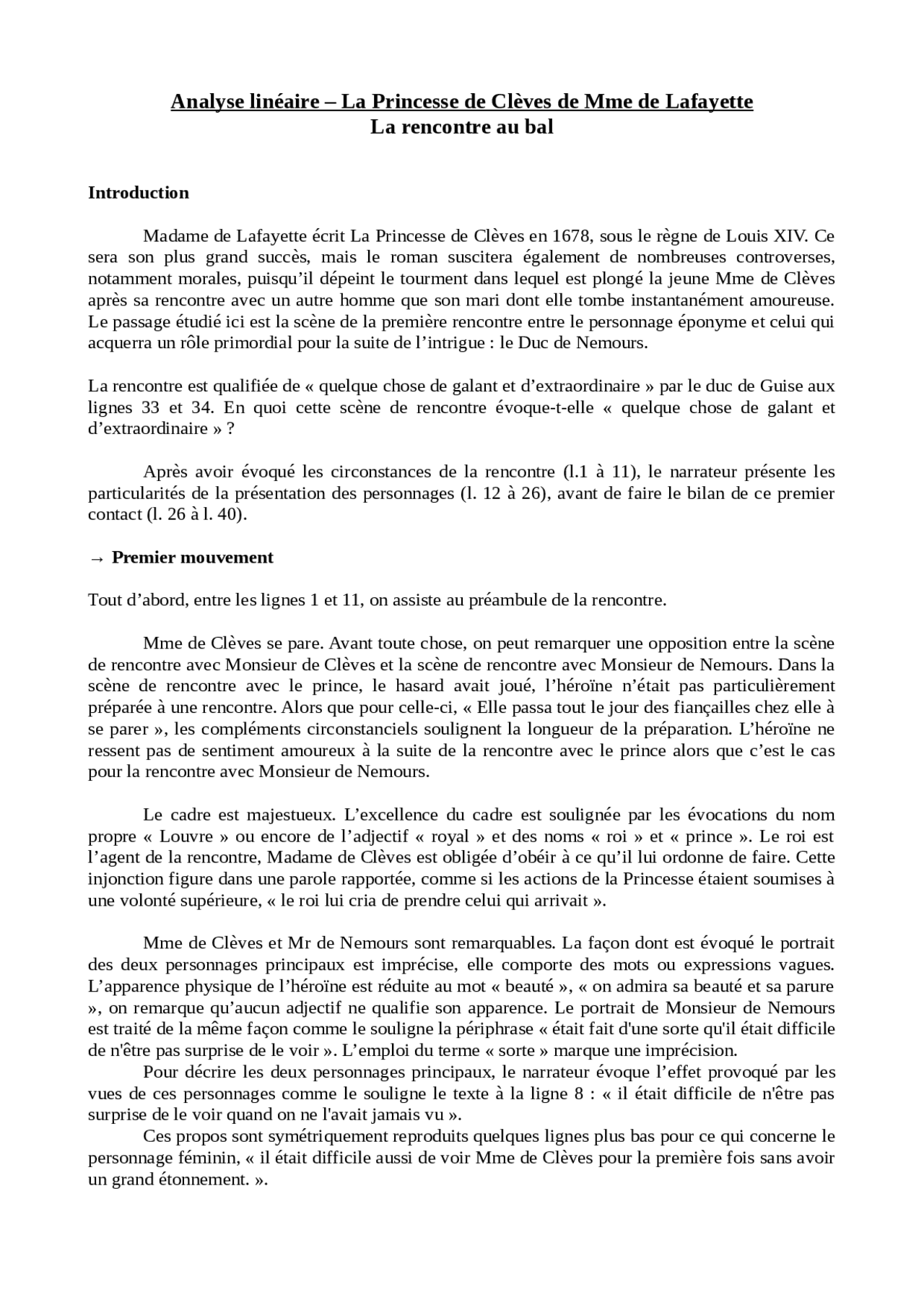 La Princesse De Clèves Le Bal Analyse Linéaire Analyse linéaire - La rencontre au bal de la Princesse de Clèves de Mme de  Lafayette | maturité tests effectués Français | Docsity
