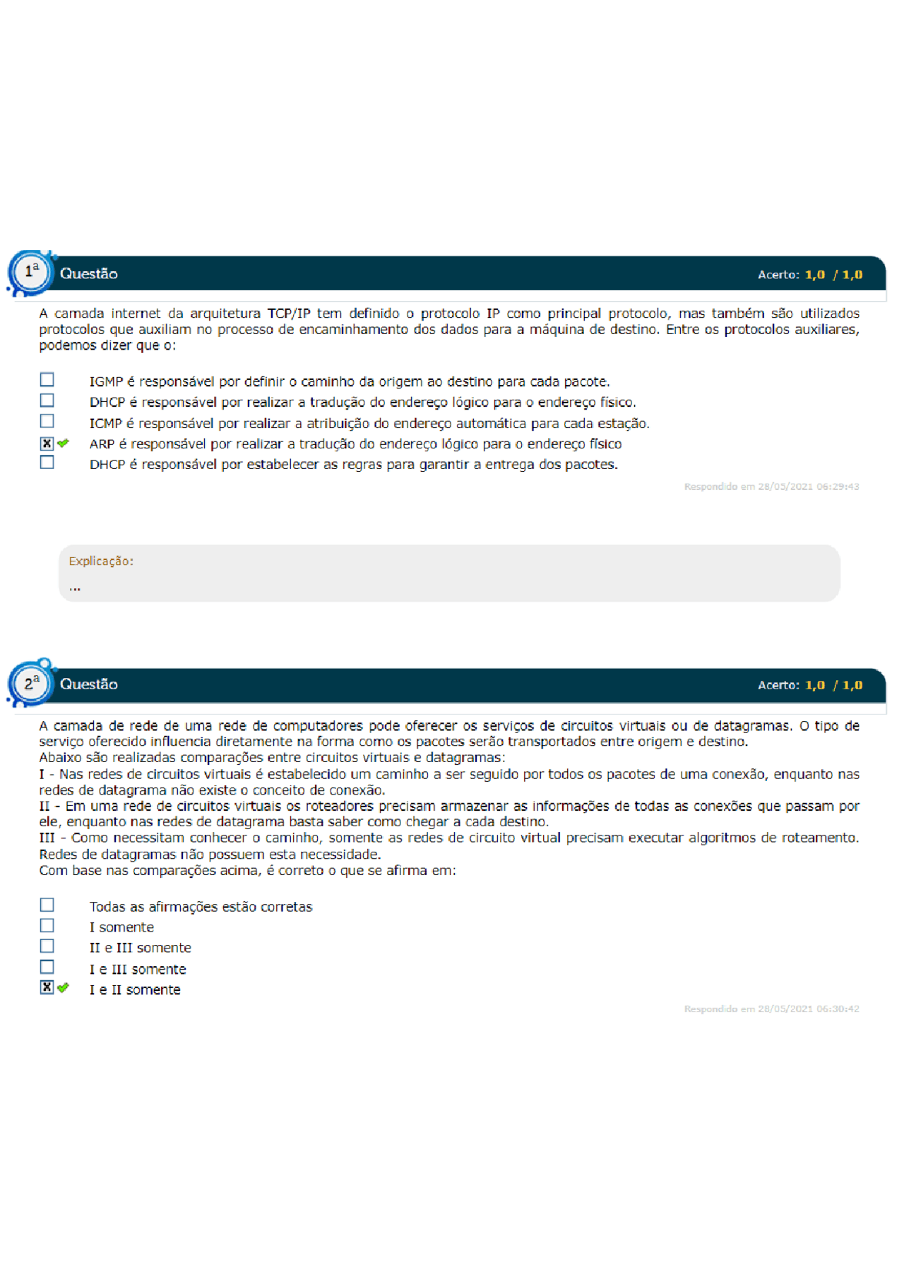Disc. FUNDAMENTOS DE REDES DE COMPUTADORES prova | Provas Redes de ...