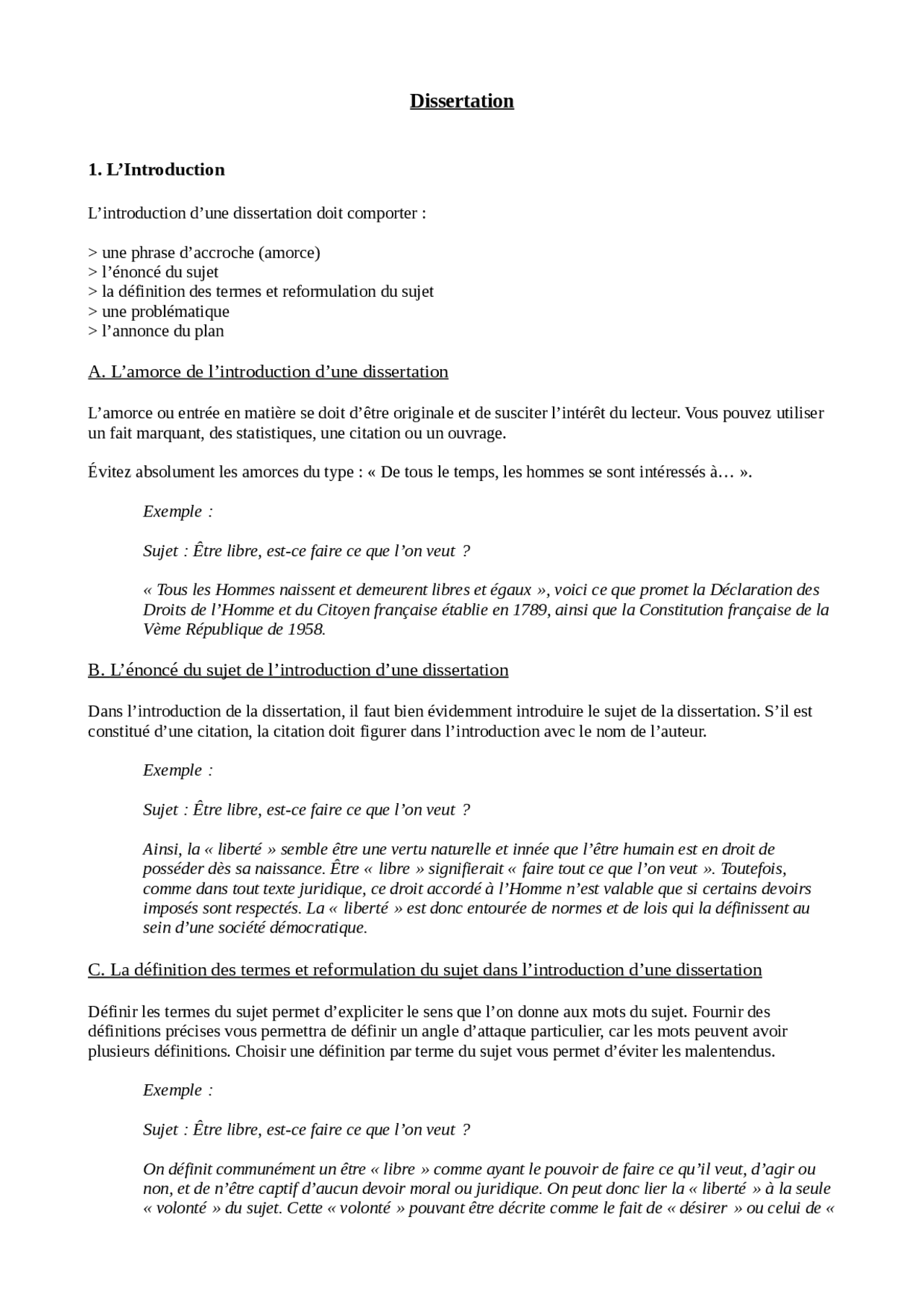 Fiche Méthode - Dissertation | Dissertation Français | Docsity