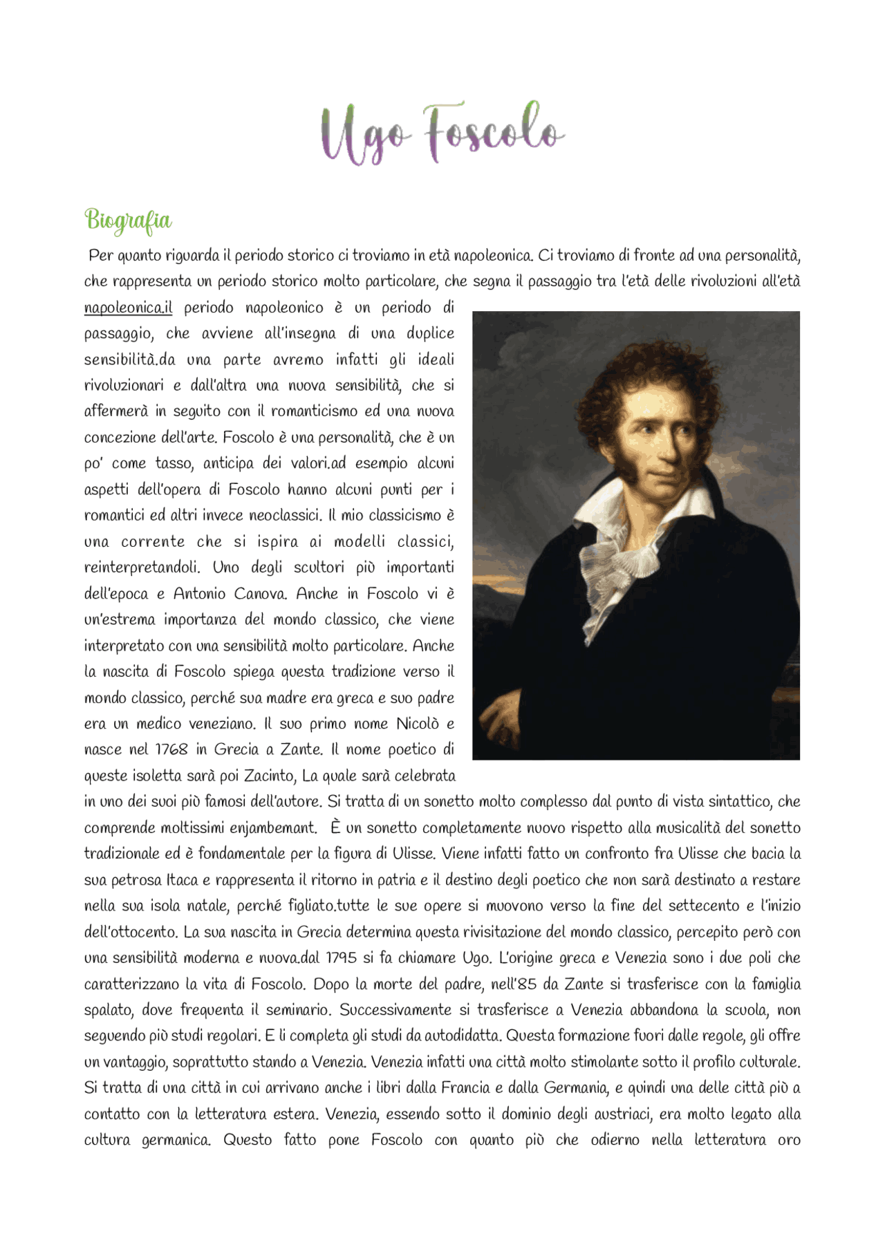Ugo Foscolo Biografia Sintesi Brescia