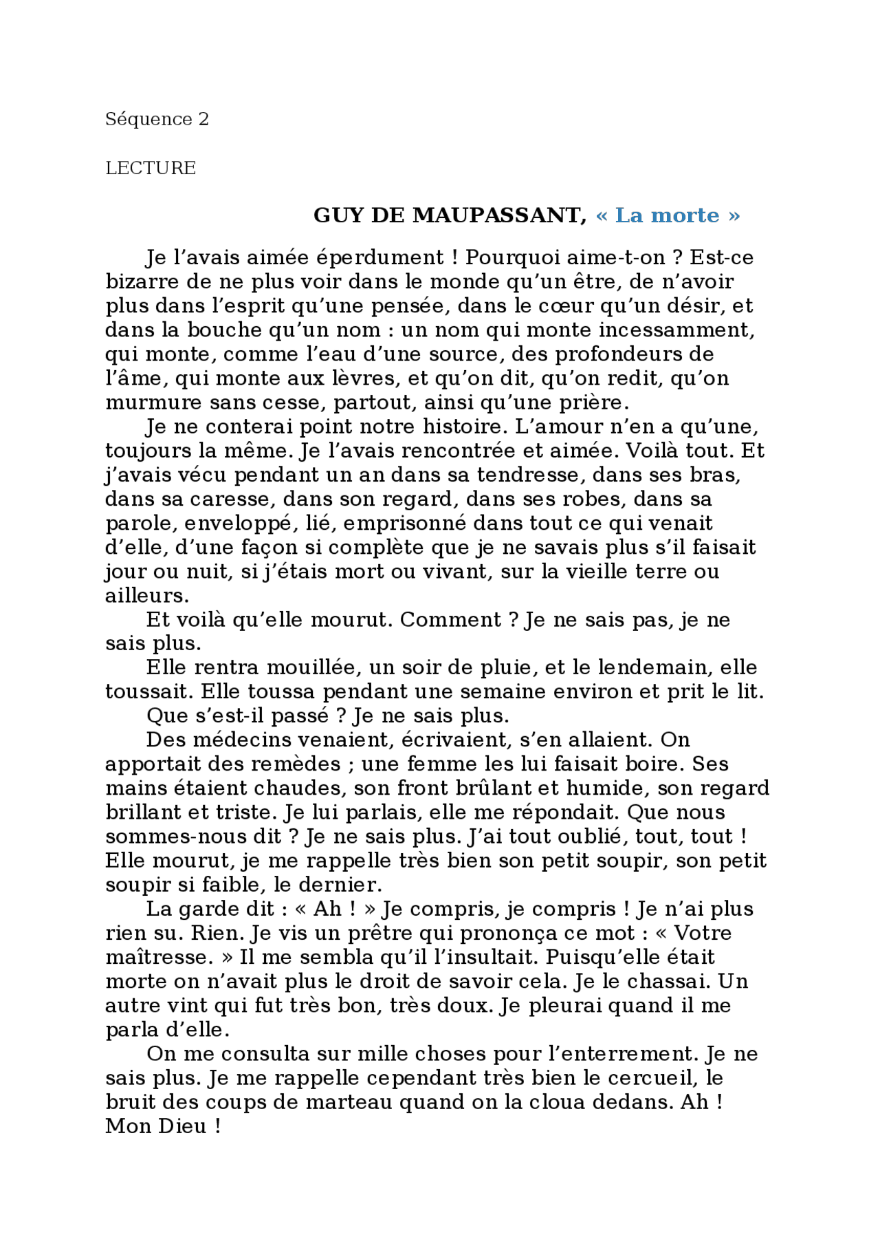 La morte de Maupassant Lectures Français Docsity La morte de Maupassant Lectures Français Docsity