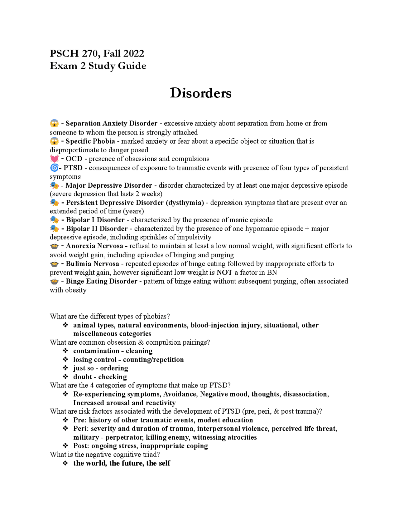 Psch PSCH 270 study notes for exam 2 | Study notes Psychology | Docsity