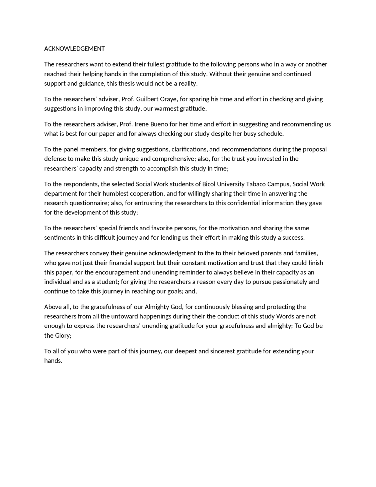 Technical Paper Acknowledgement Example It is an acknowledgement for your thesis | Thesis Law | Docsity