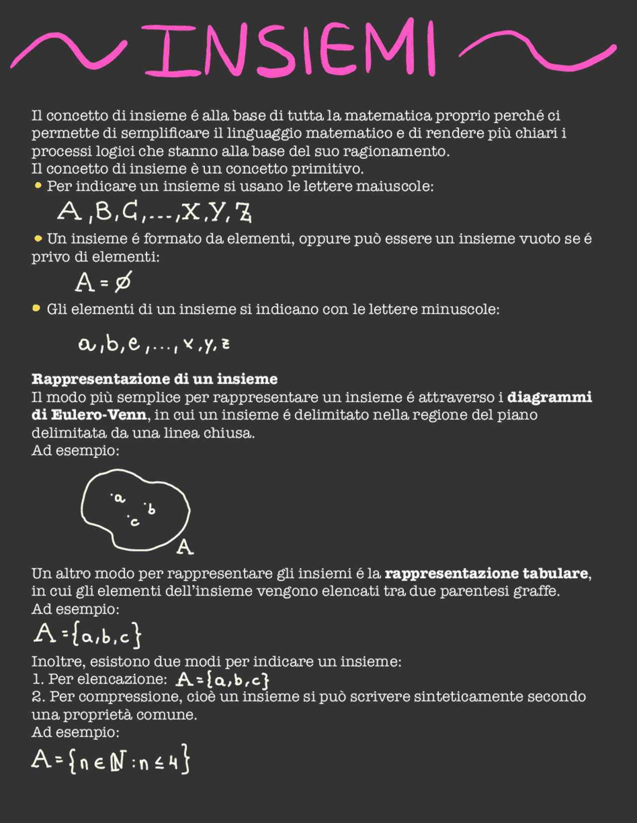 Definizioni ed operazioni tra insiemi | Sintesi del corso di Matematica ...