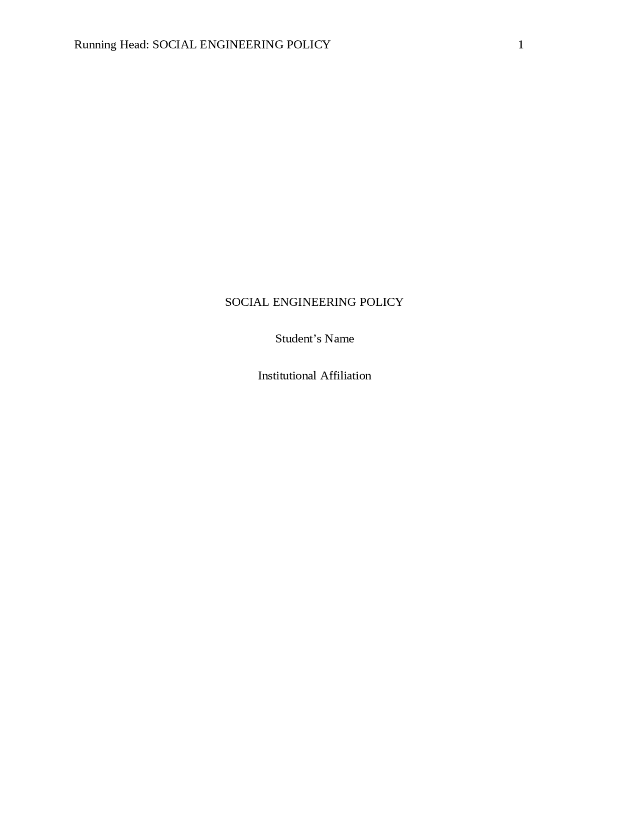 Social engineering policy | Exams Engineering | Docsity