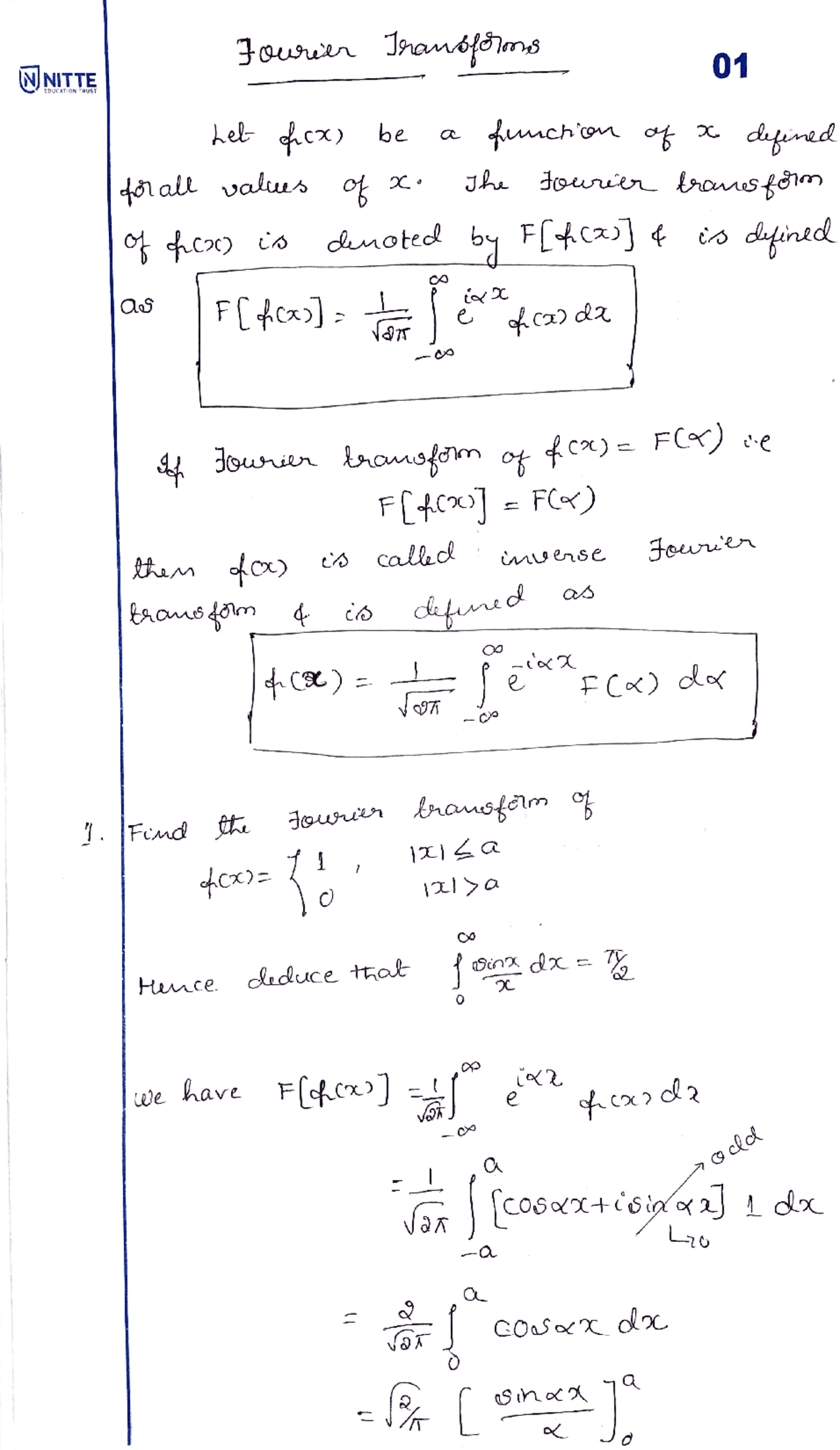 Fouries transformations . | Study notes Engineering Mathematics | Docsity