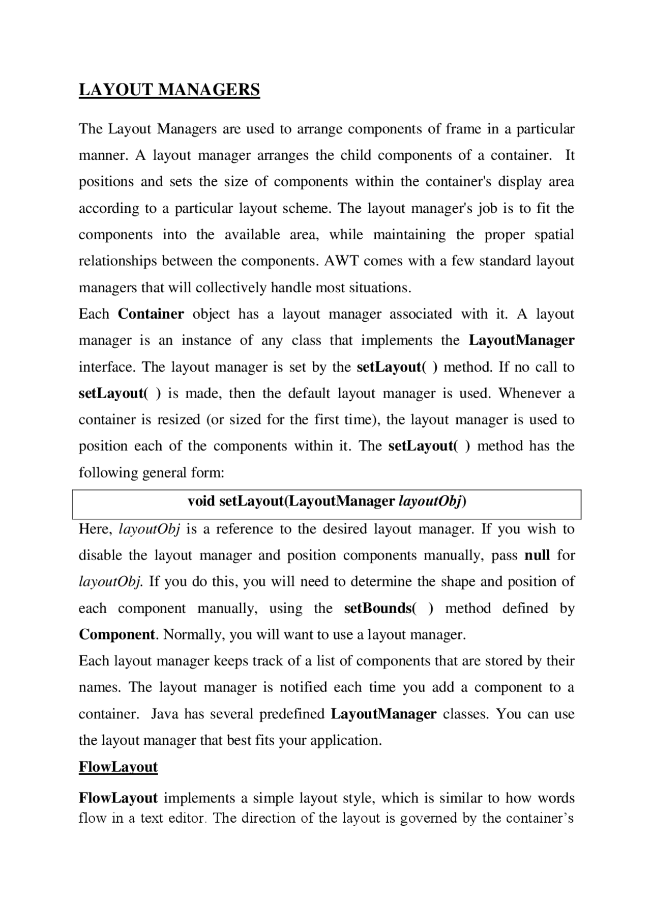 Layout managers in Java programming Study notes Computer Science