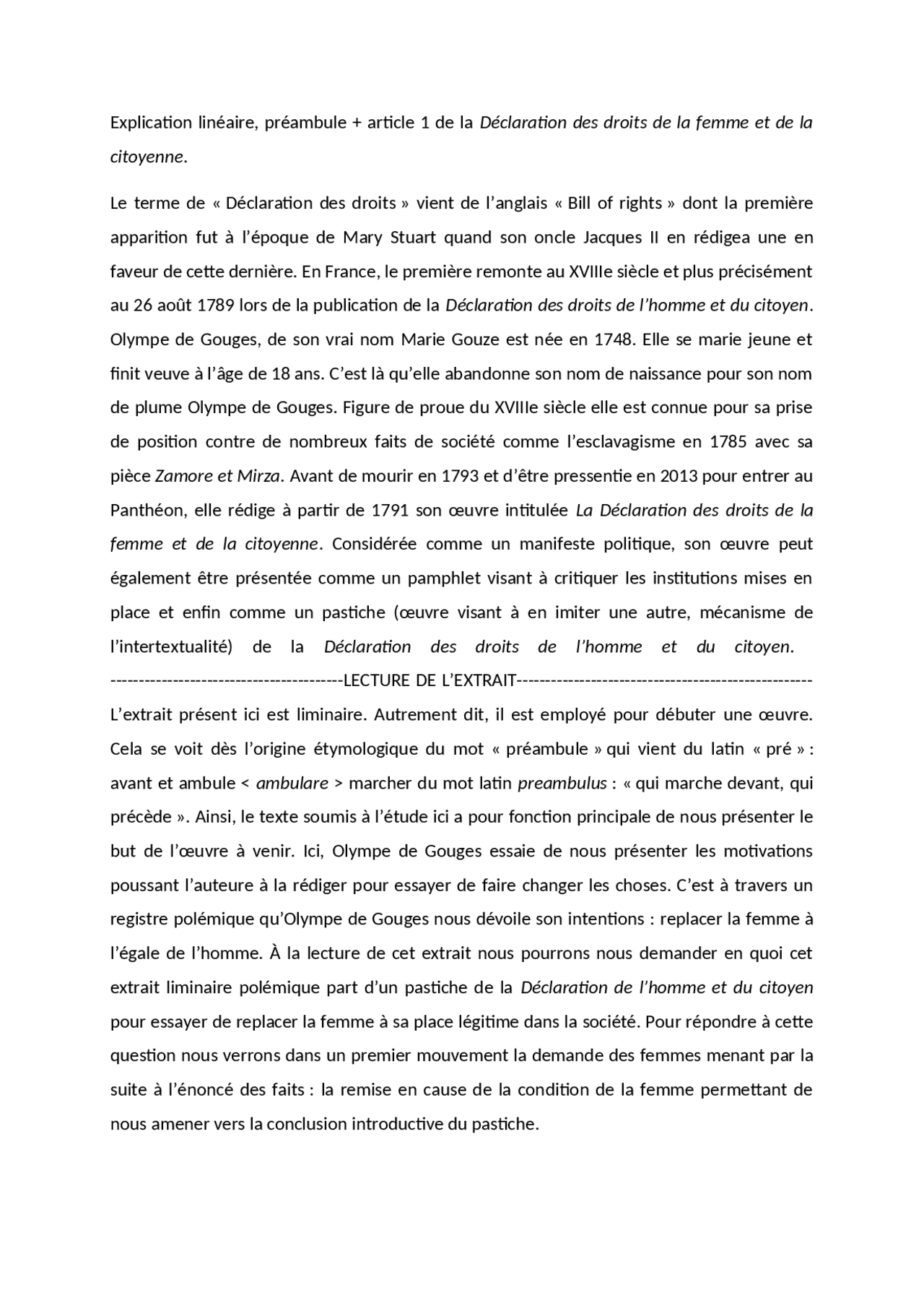 Explication Linéaire Olympe de Gouges | maturité tests effectués ...