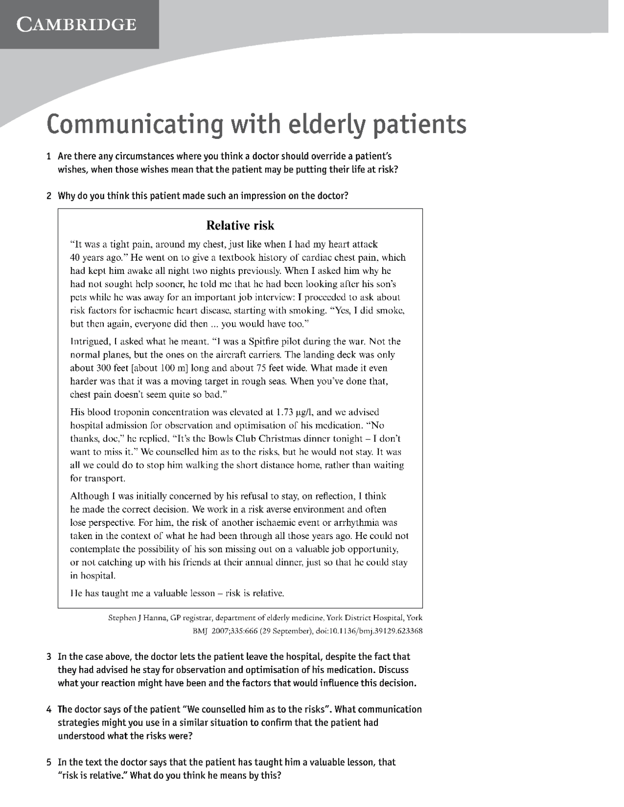 Communicating with elderly patients | Ejercicios de Inglés Técnico ...