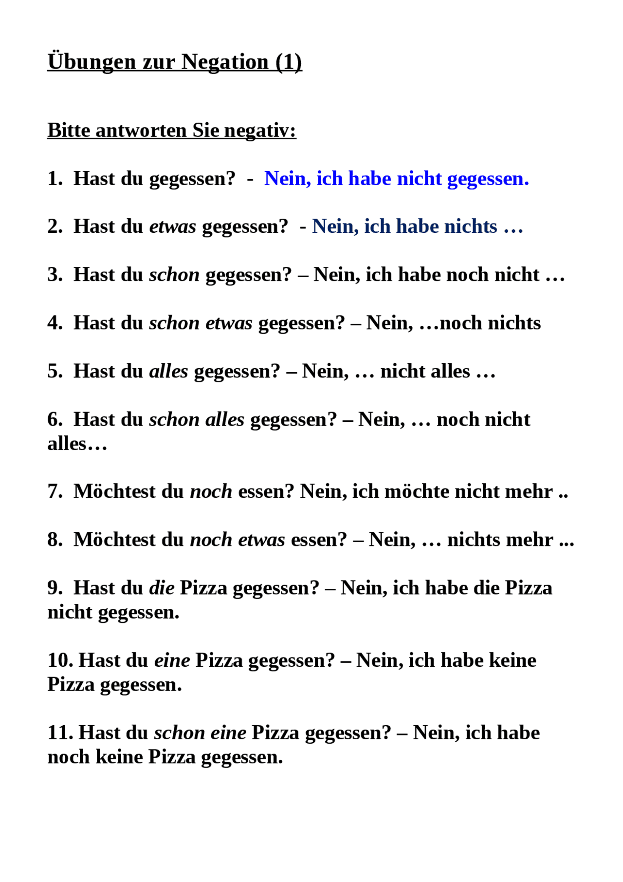 Negation nella lingua tedesca con esempi integrati | Esercizi di Lingua ...