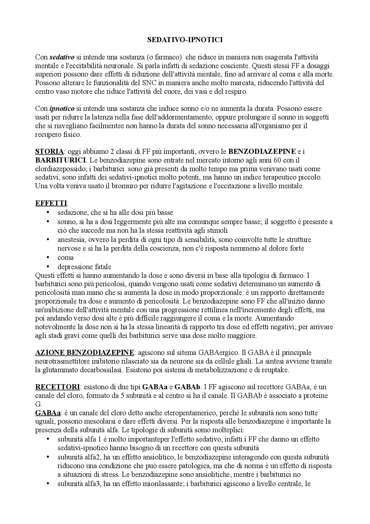 Farmaci sedativo ipnotici Dispense di Farmacologia Docsity