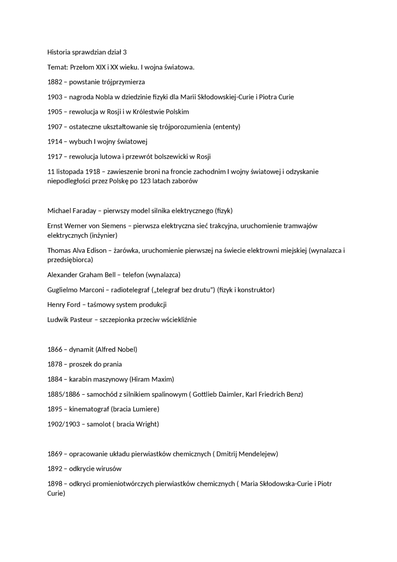 Sprawdzian Z Historii Przełom Xix I Xx Wieku