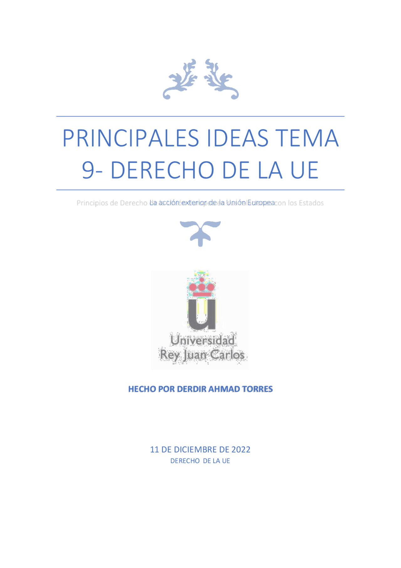 Principales ideas del tema 9 DUE | Ejercicios de Derecho de la Unión ...