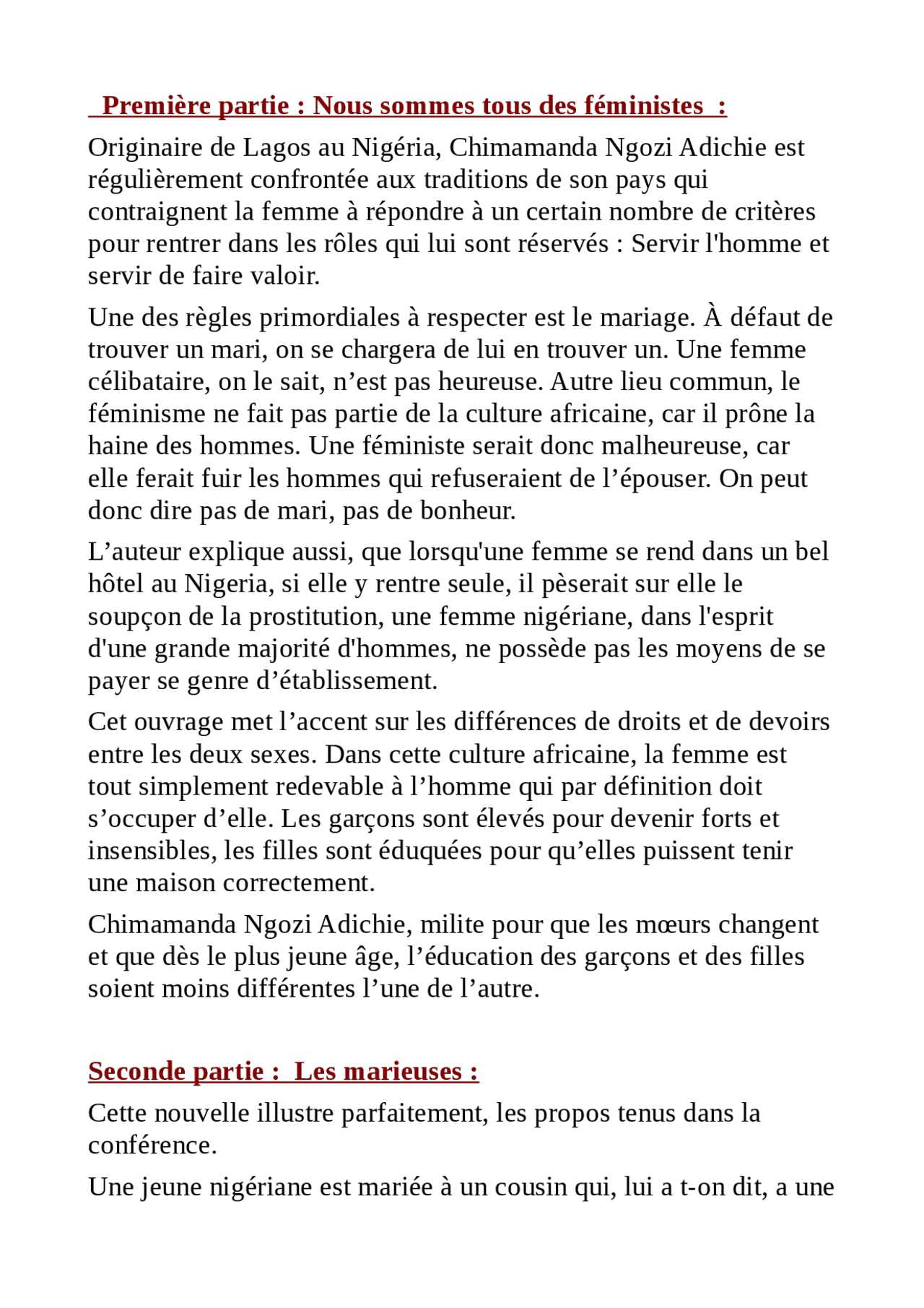 Nous Sommes Tous Des Féministes Pdf Entier Résumé nous sommes tous des féministes | Lectures Français | Docsity