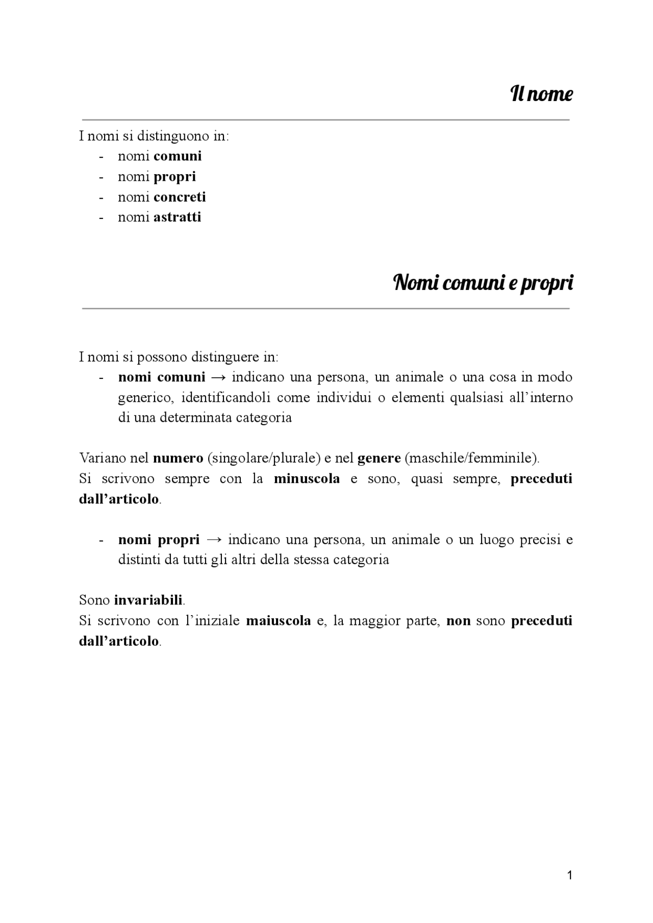 Il nome Grammatica Italiana Appunti di Italiano Docsity