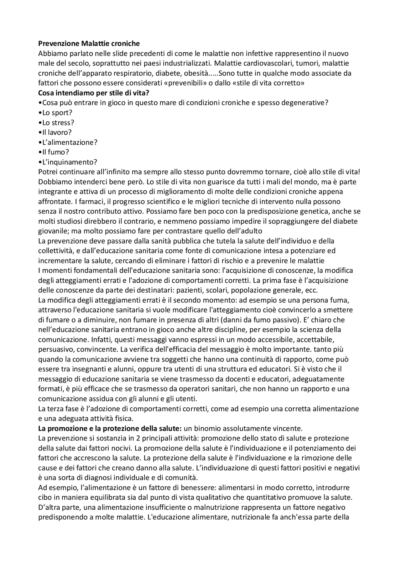 Prevenzione della Malattia: Stile di Vita e Promozione e Protezione ...