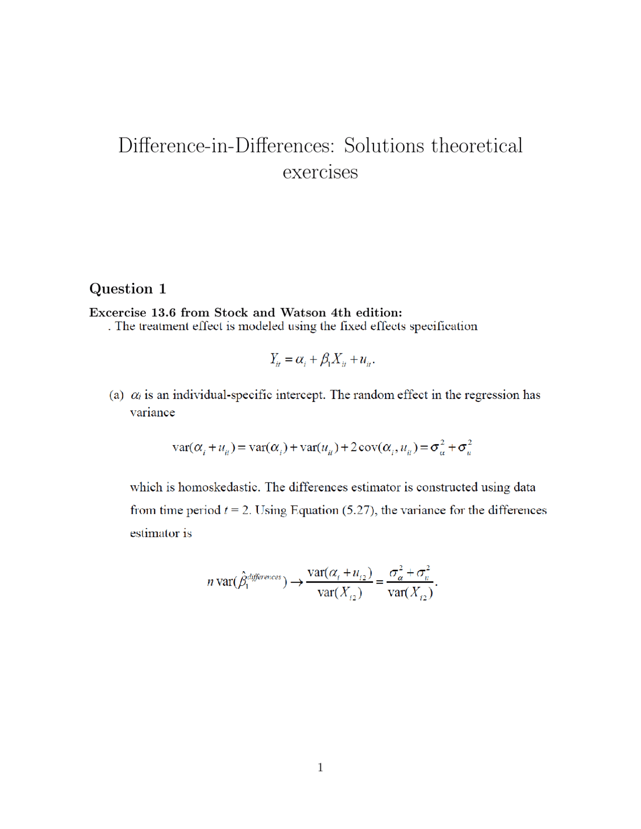 Problem set for Diff in Diff | Exercises Introduction to Econometrics ...