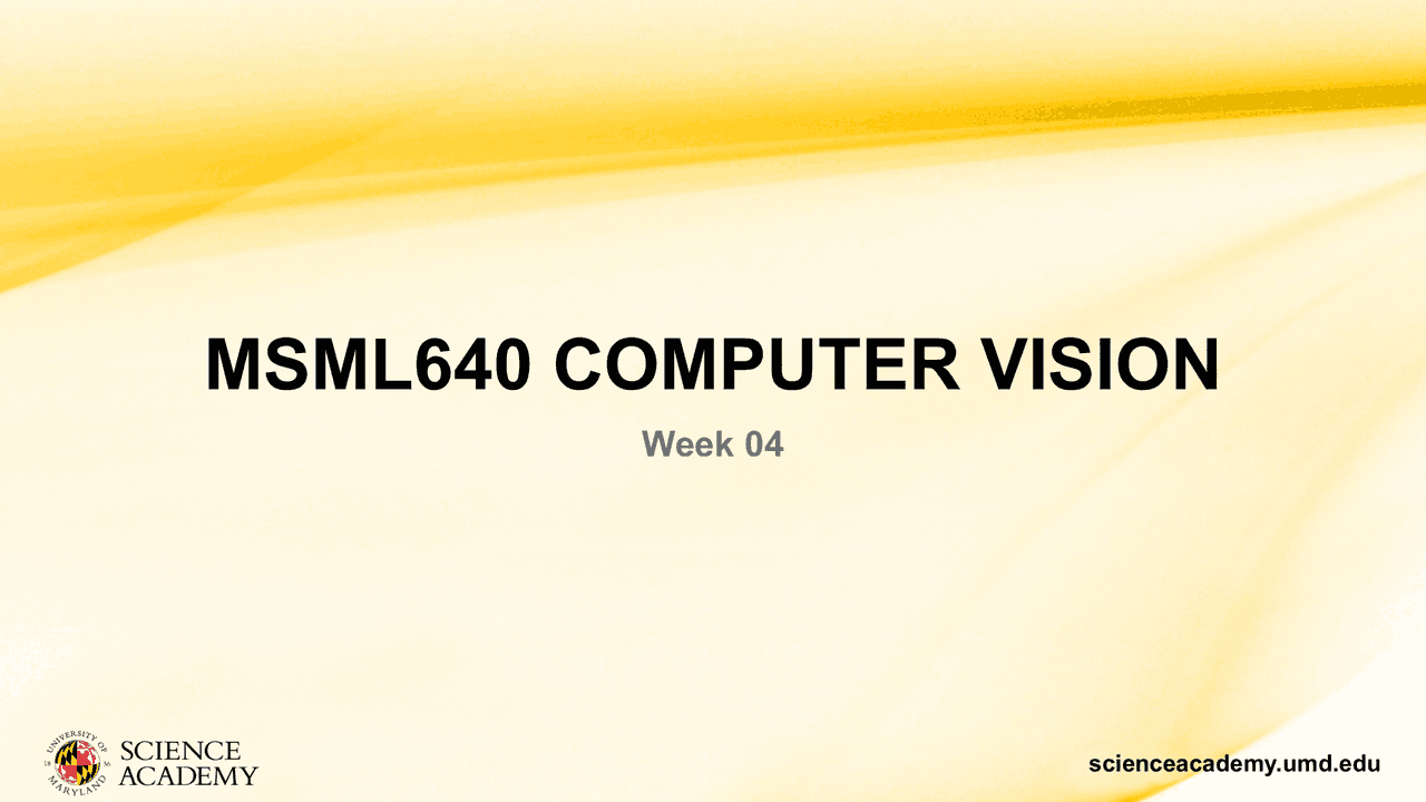 Computer vision slides | Lecture notes Computer Vision | Docsity
