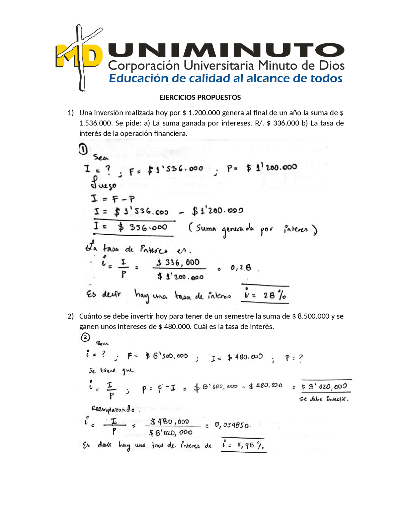 Ejercicios matematica financiera | Ejercicios de Matemática Financiera ...