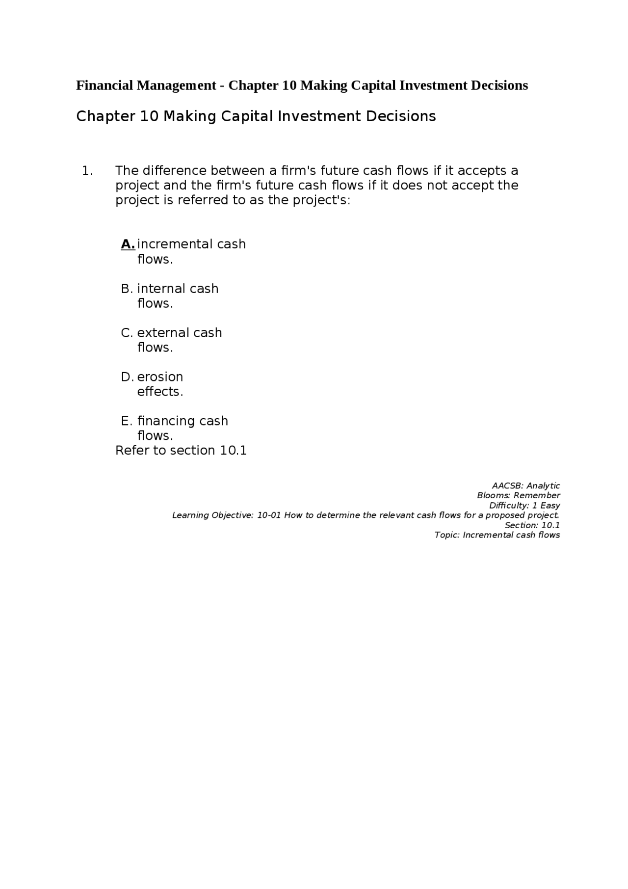 Financial Management - Chapter 10 Making Capital Investment Decisions ...