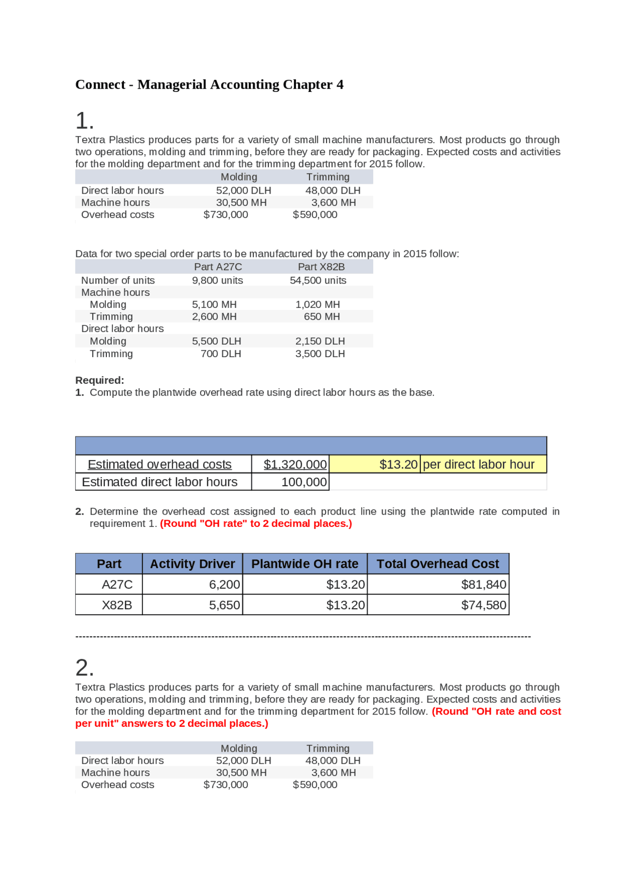 Connect - Managerial Accounting Chapter 4 | Exercises Management ...